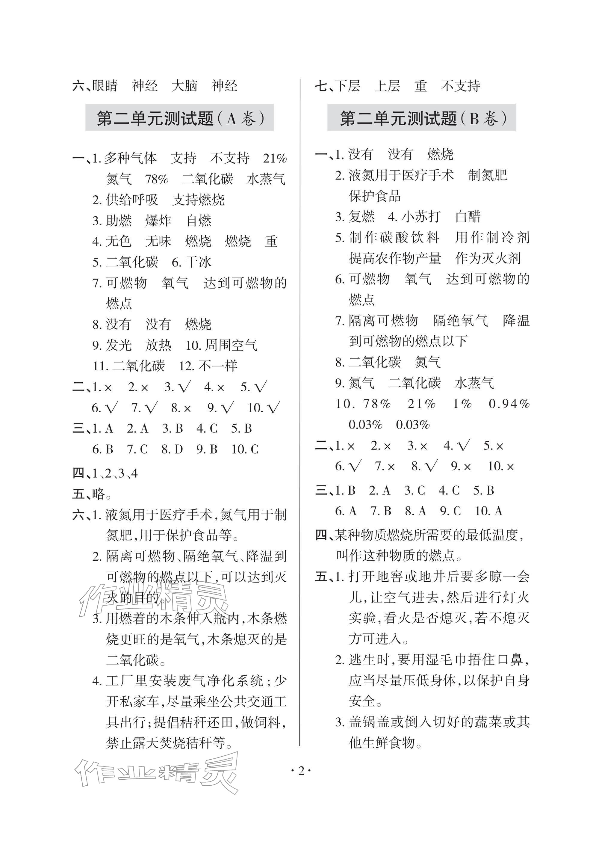 2026年单元自测试卷五年级科学下学期青岛版&nbsp;参考答案第2页