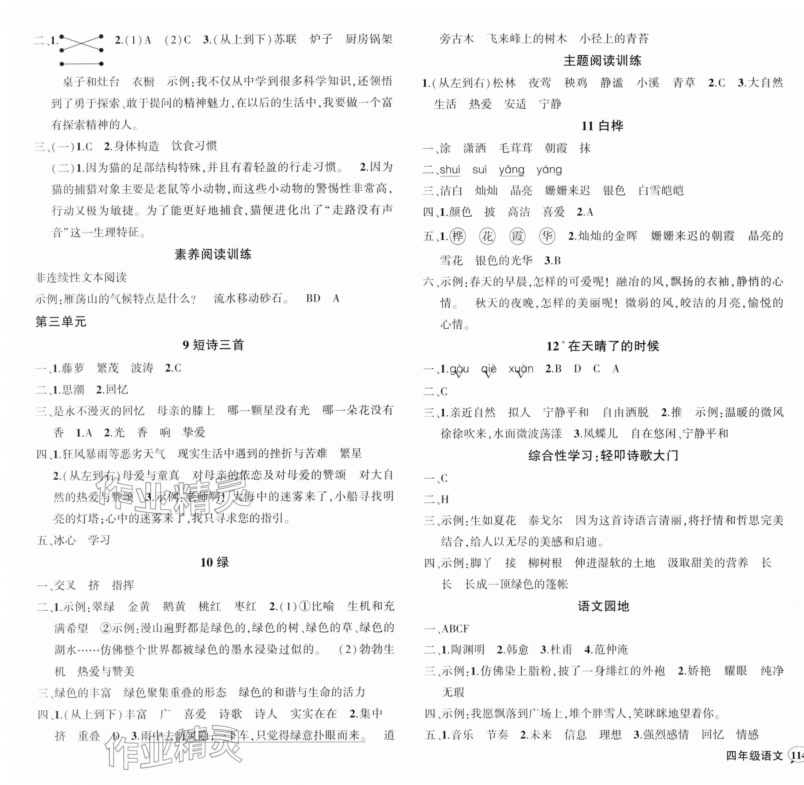 2025年状元成才路创优作业100分四年级语文下册人教版四川专版&nbsp;参考答案第3页