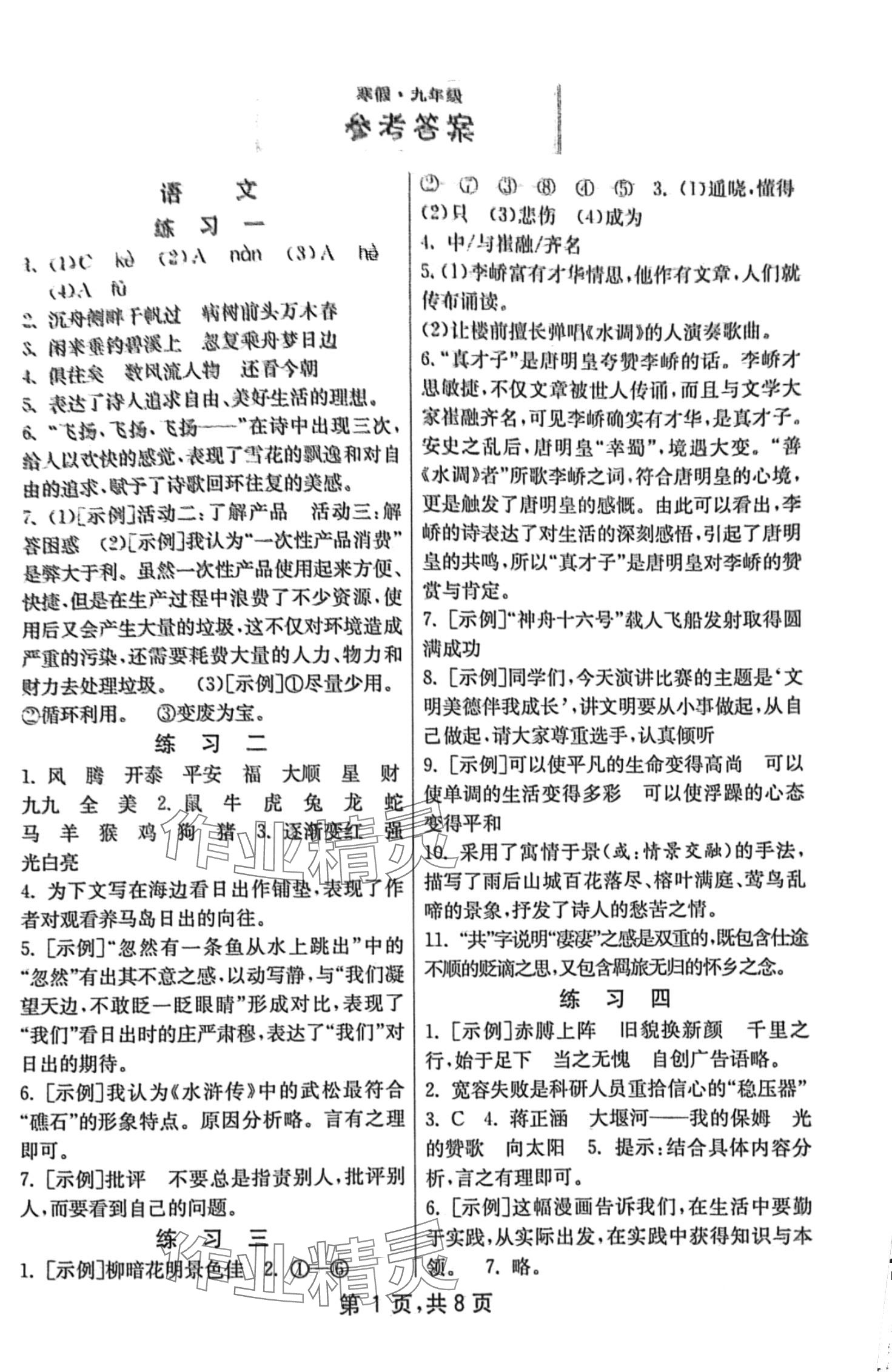 2024年快乐寒假吉林教育出版社九年级江苏专版&nbsp;第1页