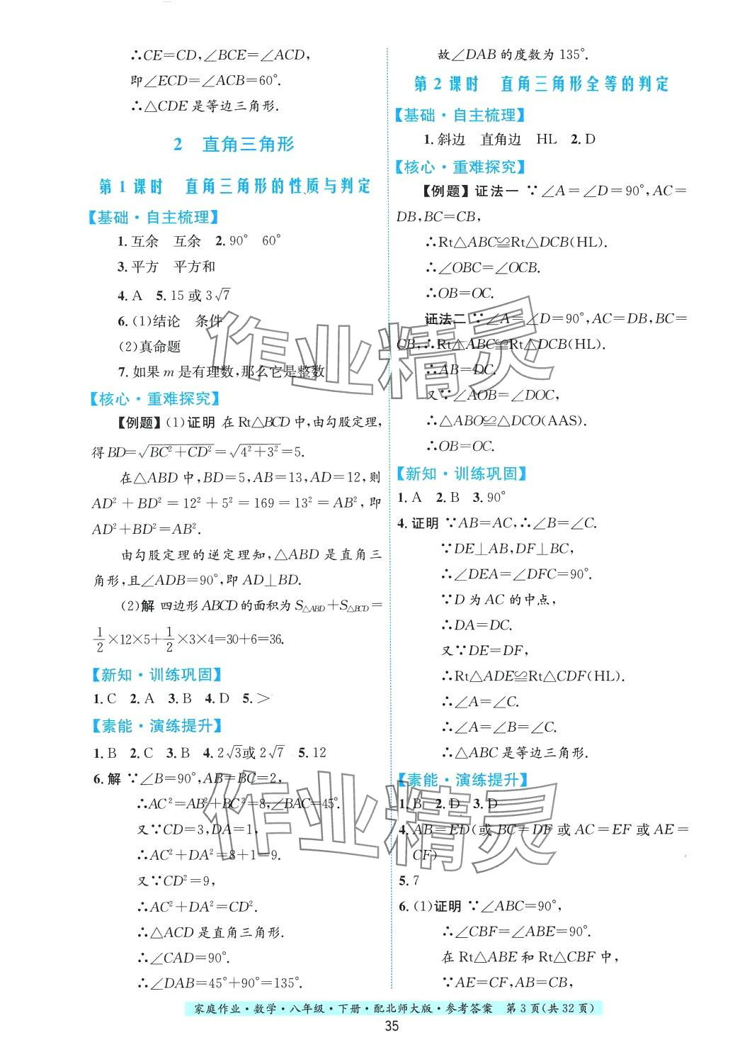 2024年家庭作业八年级数学下册北师大版&nbsp;第3页