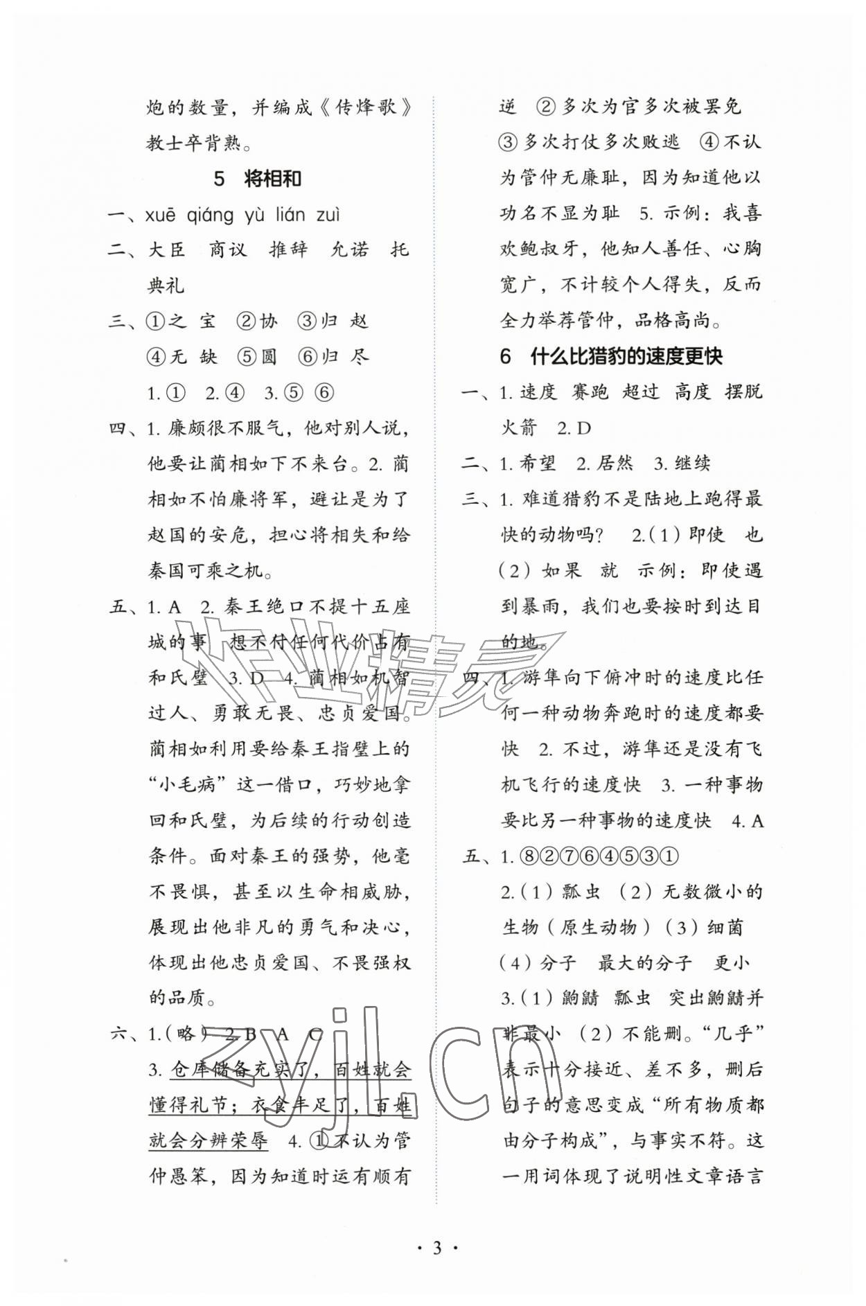 2026年人教金学典同步解析与测评五年级语文上册人教版&nbsp;第3页