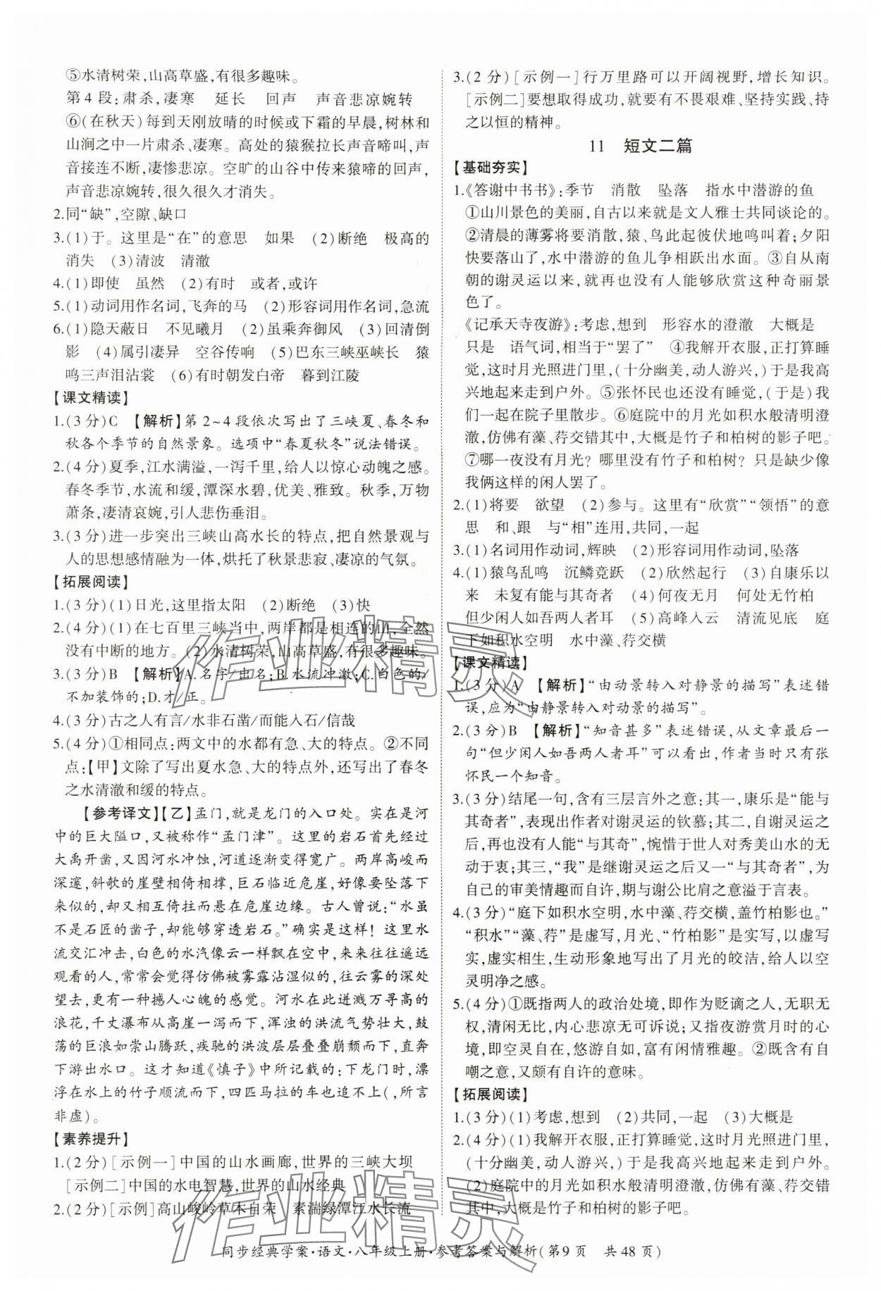 2024年同步经典学案八年级语文上册人教版&nbsp;第9页