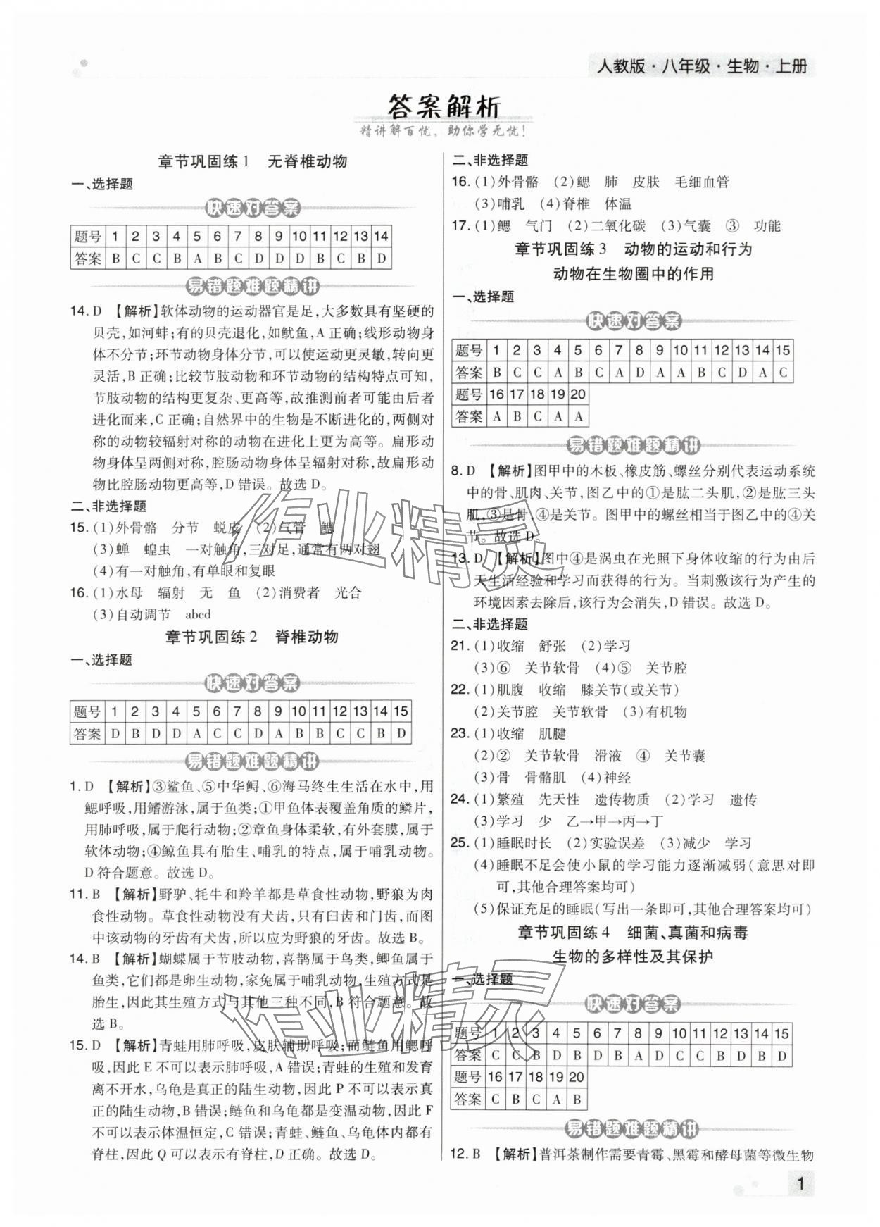 2024年期末考试必刷卷八年级生物上册人教版河南专版&nbsp;第1页