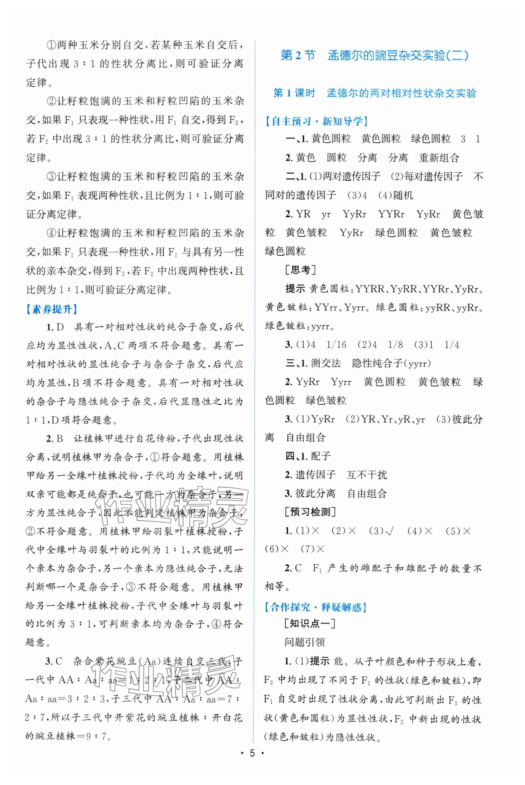 2024年高中同步测控优化设计高中生物必修2人教版增强版&nbsp;参考答案第4页