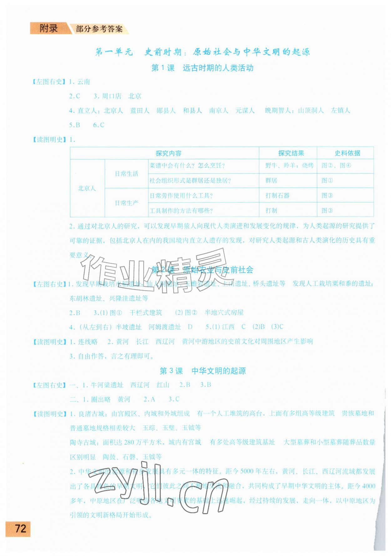 2026年填充图册星球地图出版社七年级历史上册人教版海南专版&nbsp;参考答案第1页