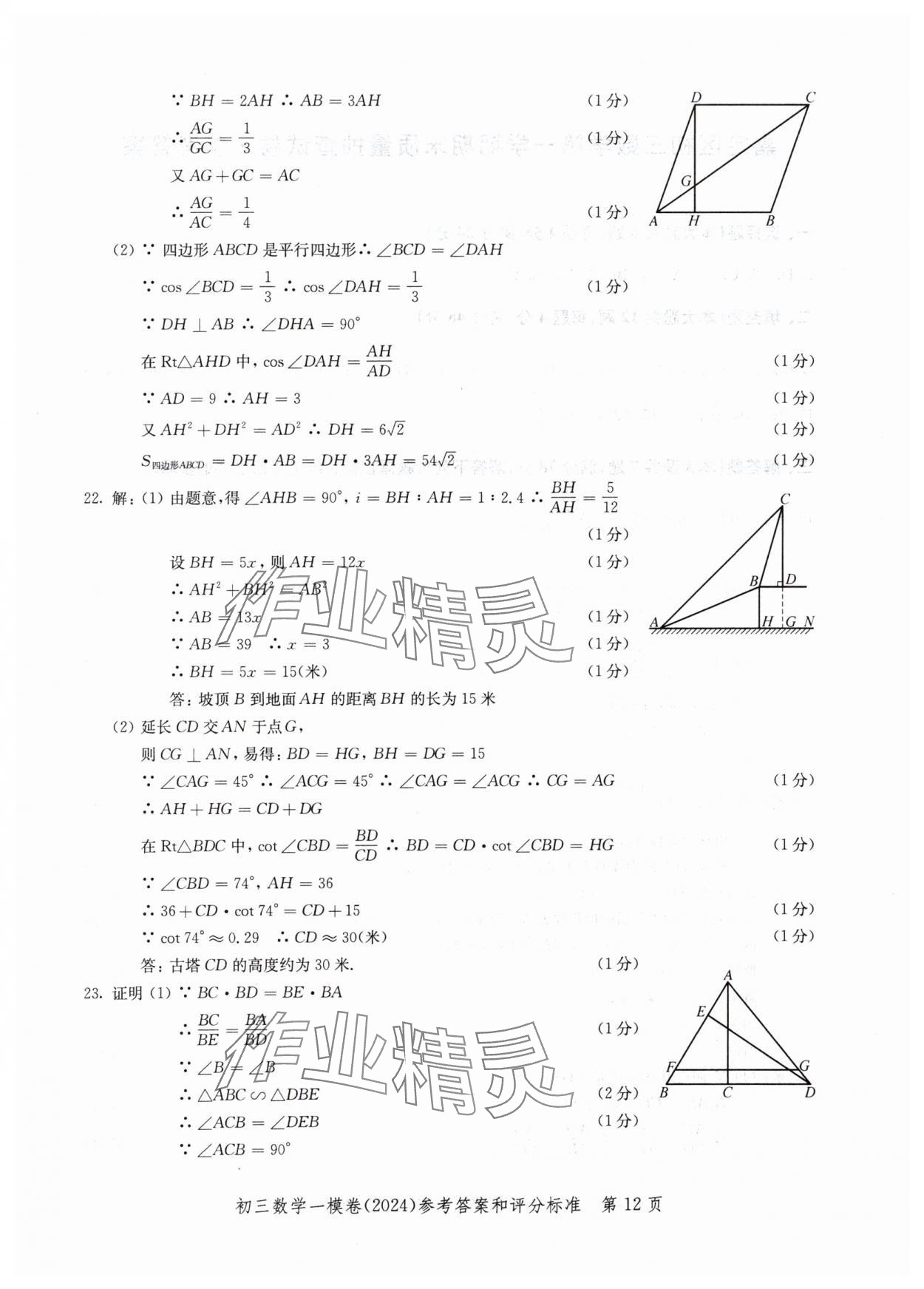 2024年文化课强化训练数学&nbsp;参考答案第12页