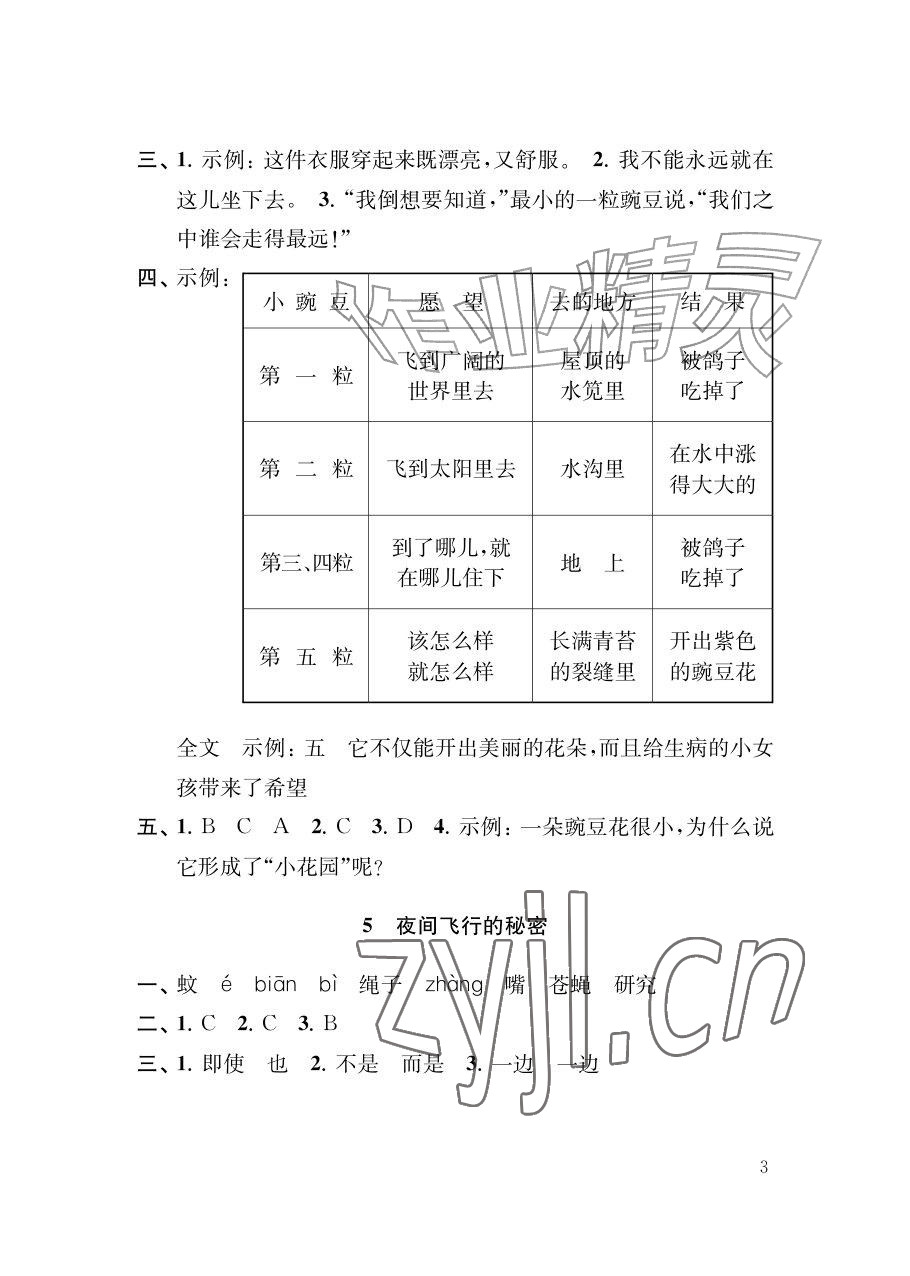 2026年补充习题江苏四年级语文上册人教版&nbsp;参考答案第3页