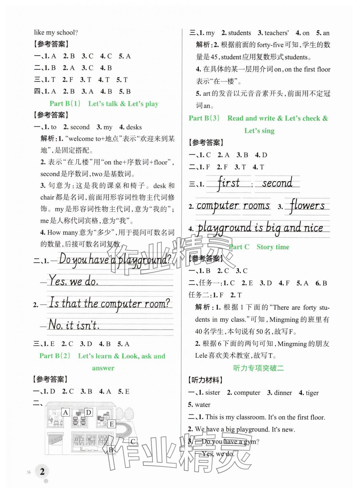 2025年绿卡小学作业本四年级英语下册人教版郑州专版&nbsp;参考答案第2页