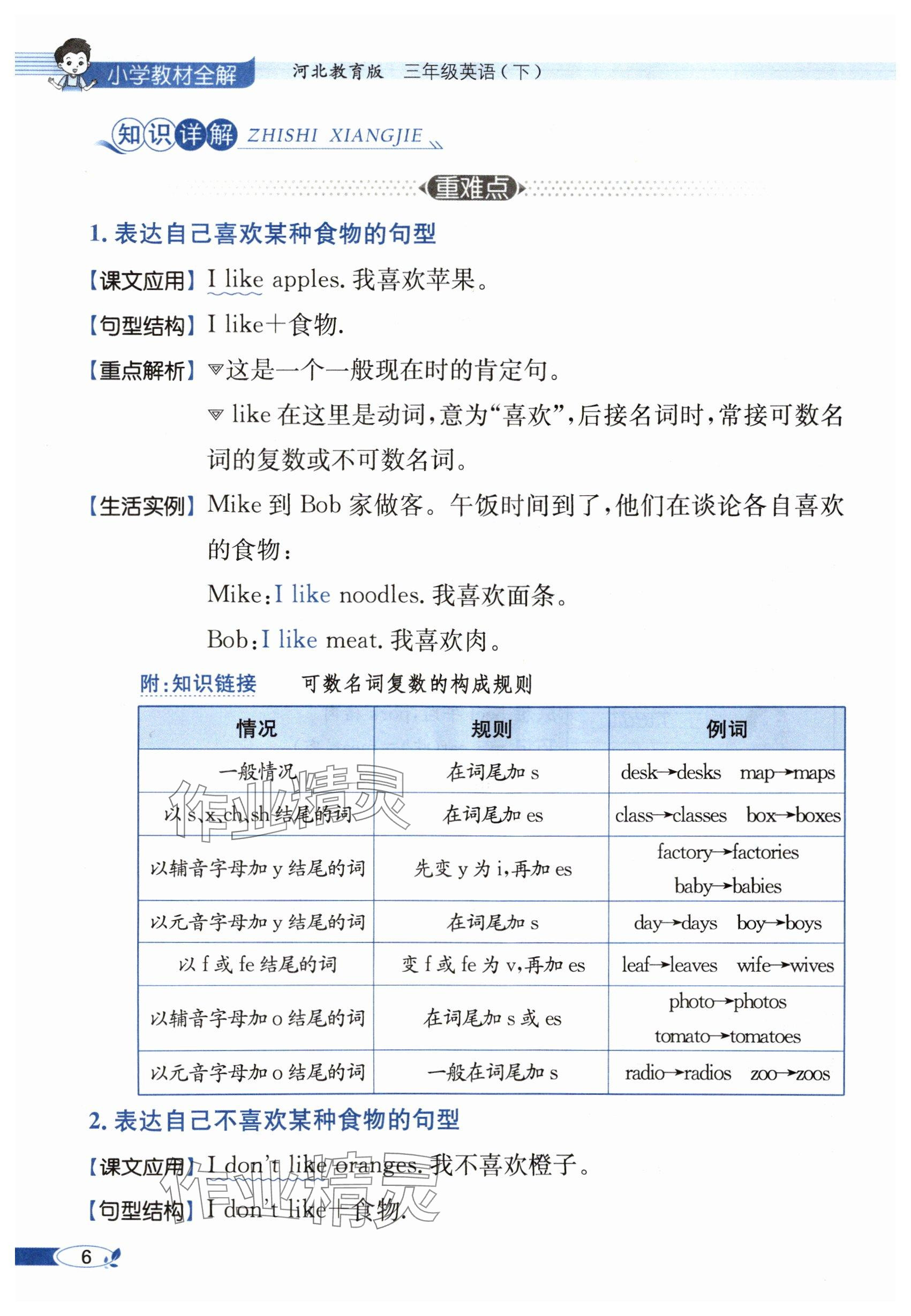 2025年教材课本三年级英语下册冀教版&nbsp;参考答案第6页