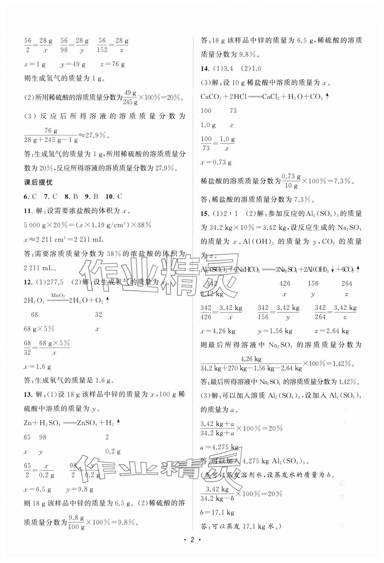 2024年课时提优计划作业本九年级化学下册沪教版&nbsp;第2页