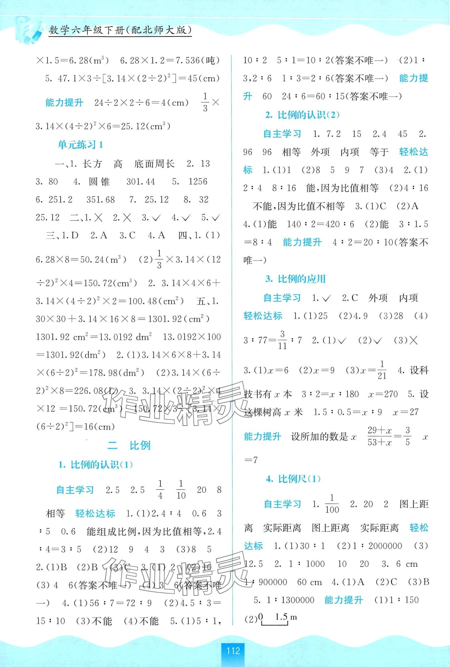 2024年自主学习能力测评六年级数学下册北师大版&nbsp;第2页