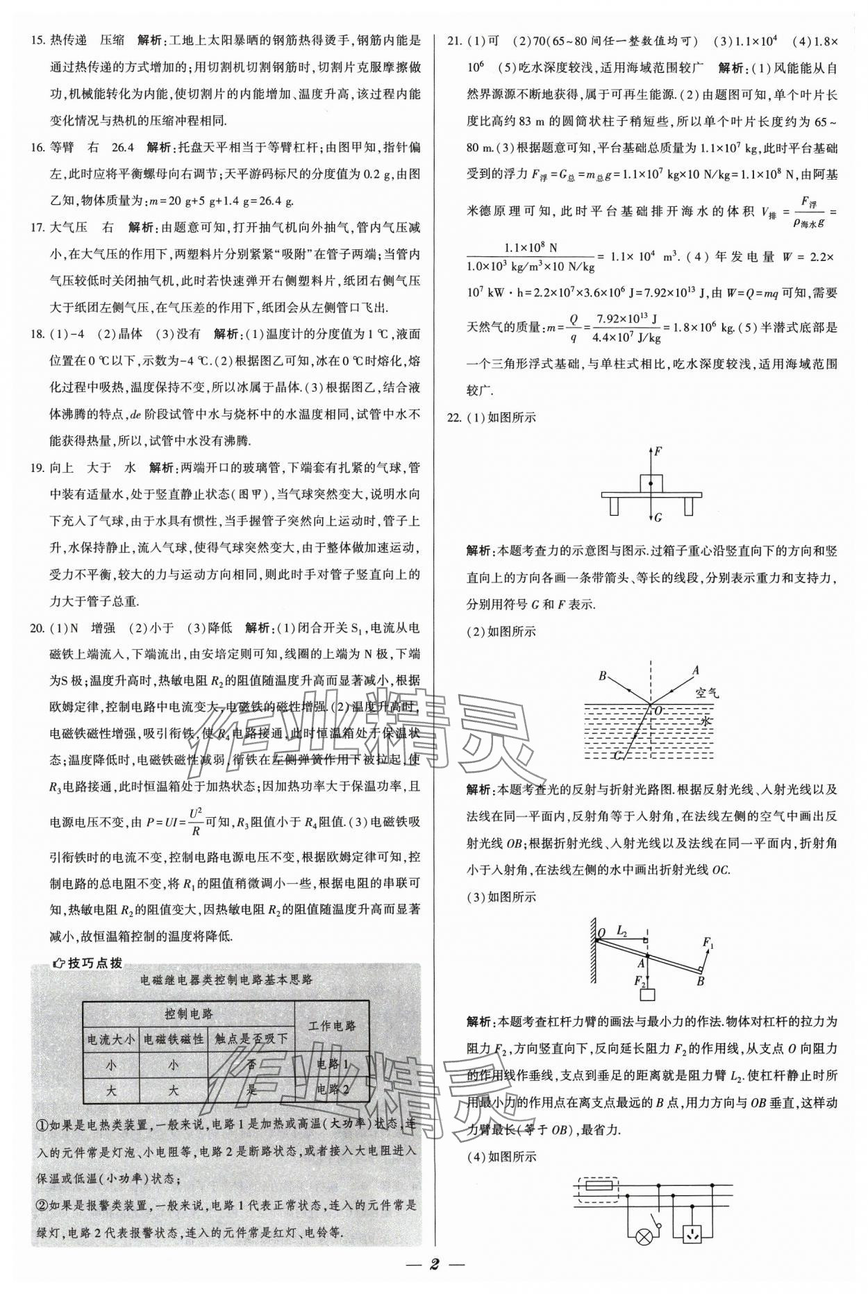 2024年锁定中考江苏十三大市中考试卷汇编物理&nbsp;参考答案第2页