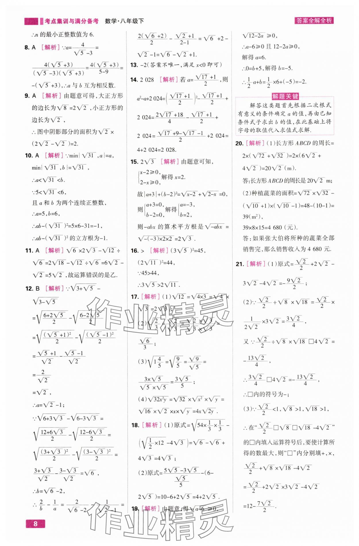 2025年考点集训与满分备考八年级数学下册人教版&nbsp;第8页