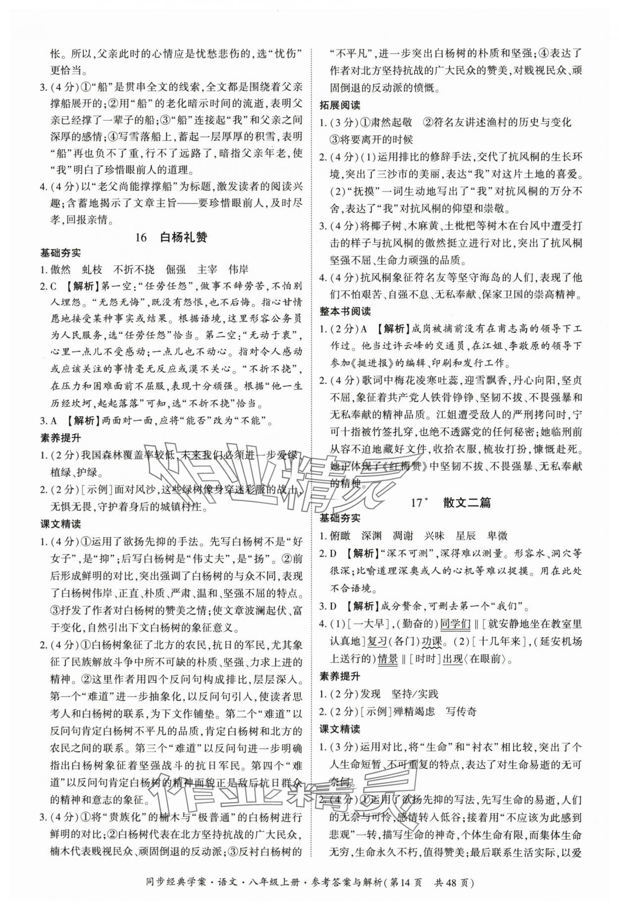 2025年同步经典学案八年级语文上册人教版&nbsp;第14页