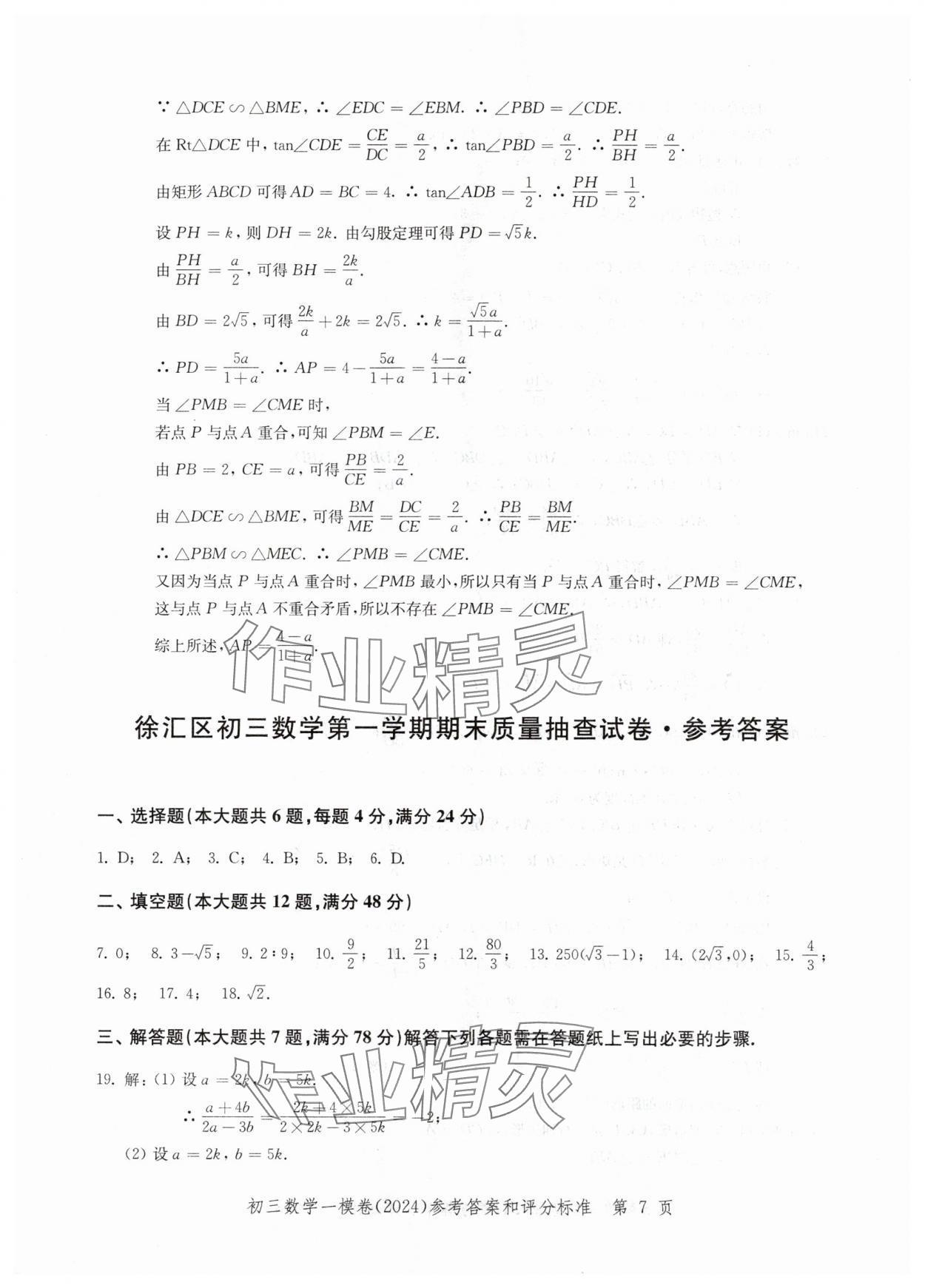 2024年文化课强化训练数学&nbsp;参考答案第7页