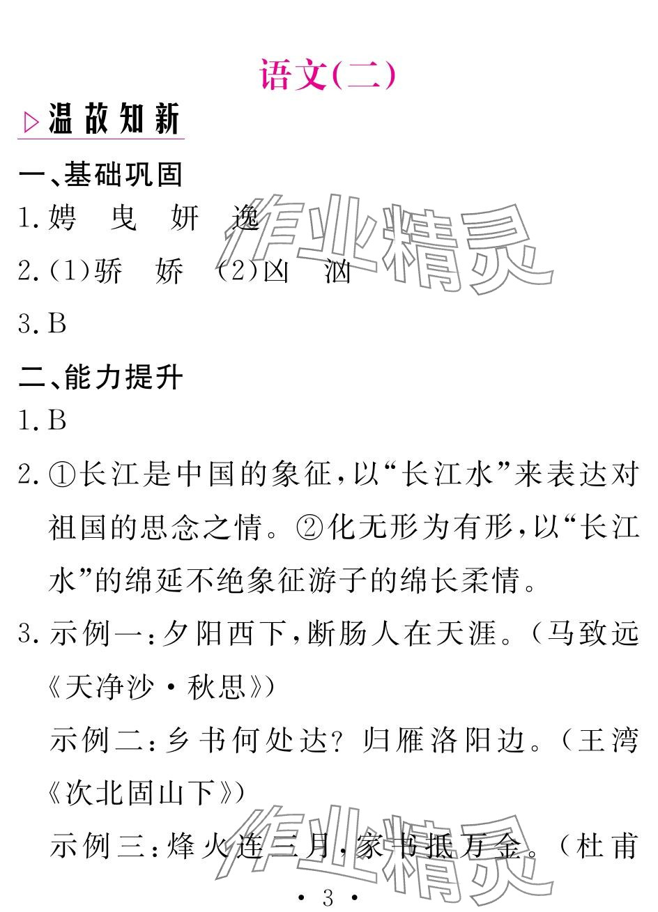 2024年天舟文化精彩寒假团结出版社九年级语文全一册人教版&nbsp;参考答案第3页