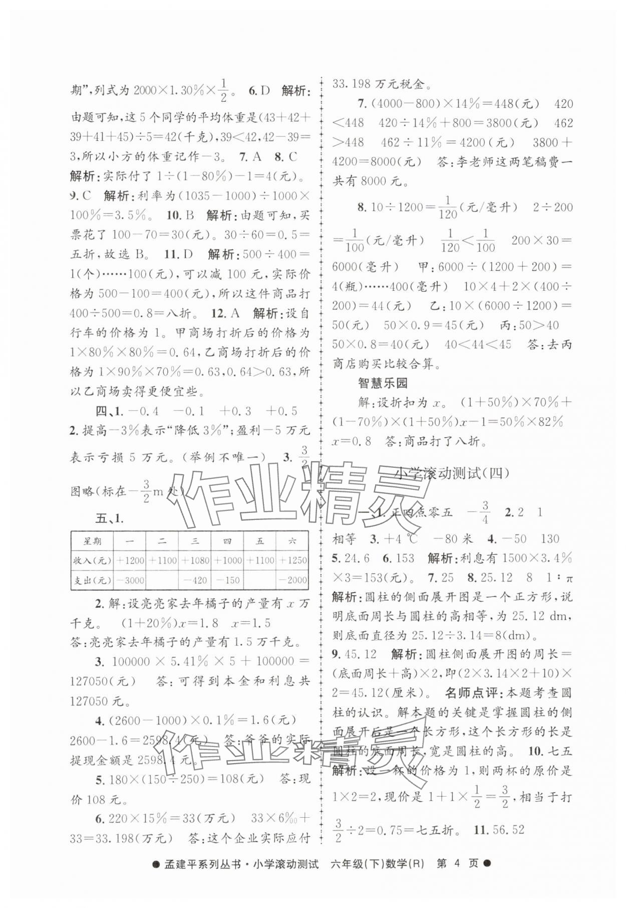 2025年孟建平小学滚动测试六年级数学下册人教版&nbsp;第4页