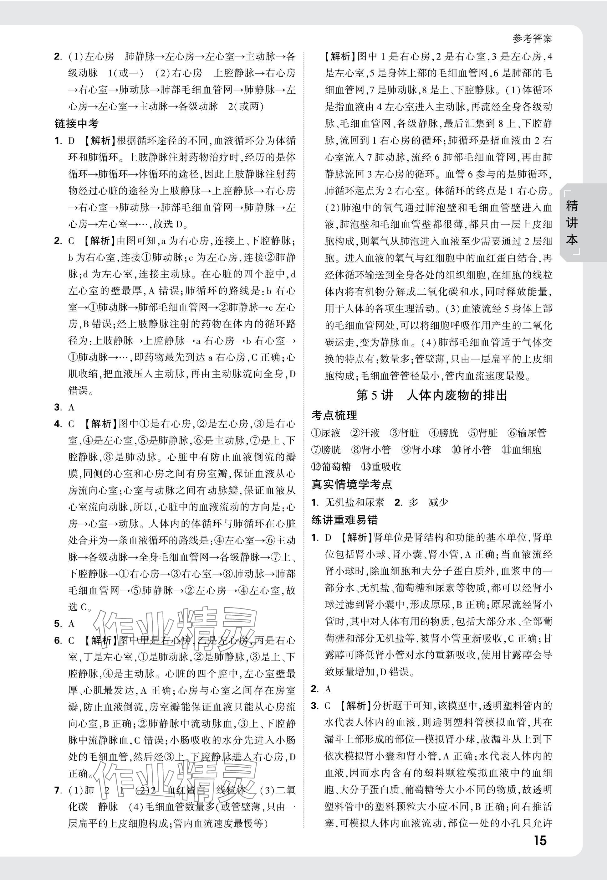 2025年万唯中考试题研究生物广东专版&nbsp;参考答案第15页