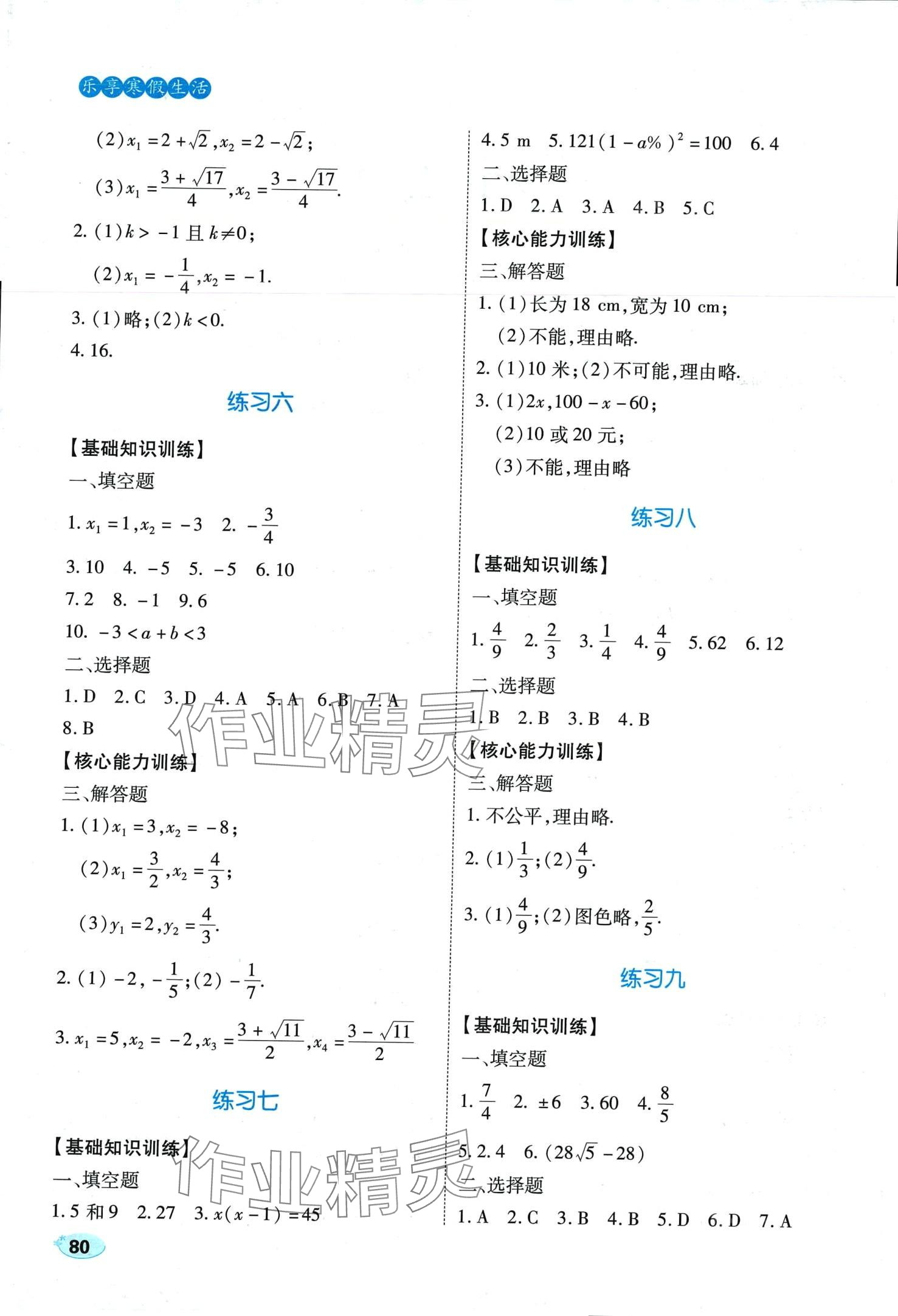 2024年乐享寒假生活九年级数学&nbsp;第2页