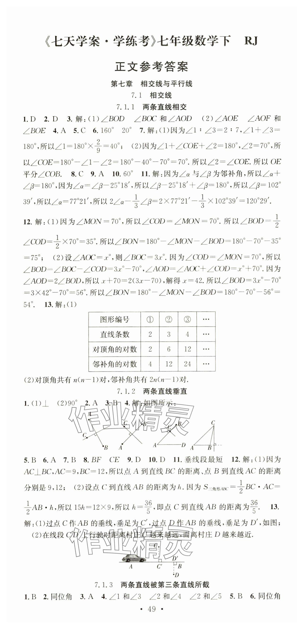 2025年七天学案学练考七年级数学下册人教版&nbsp;第1页