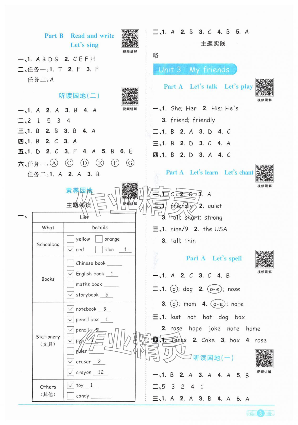 2024年阳光同学课时优化作业四年级英语上册人教PEP版&nbsp;参考答案第3页
