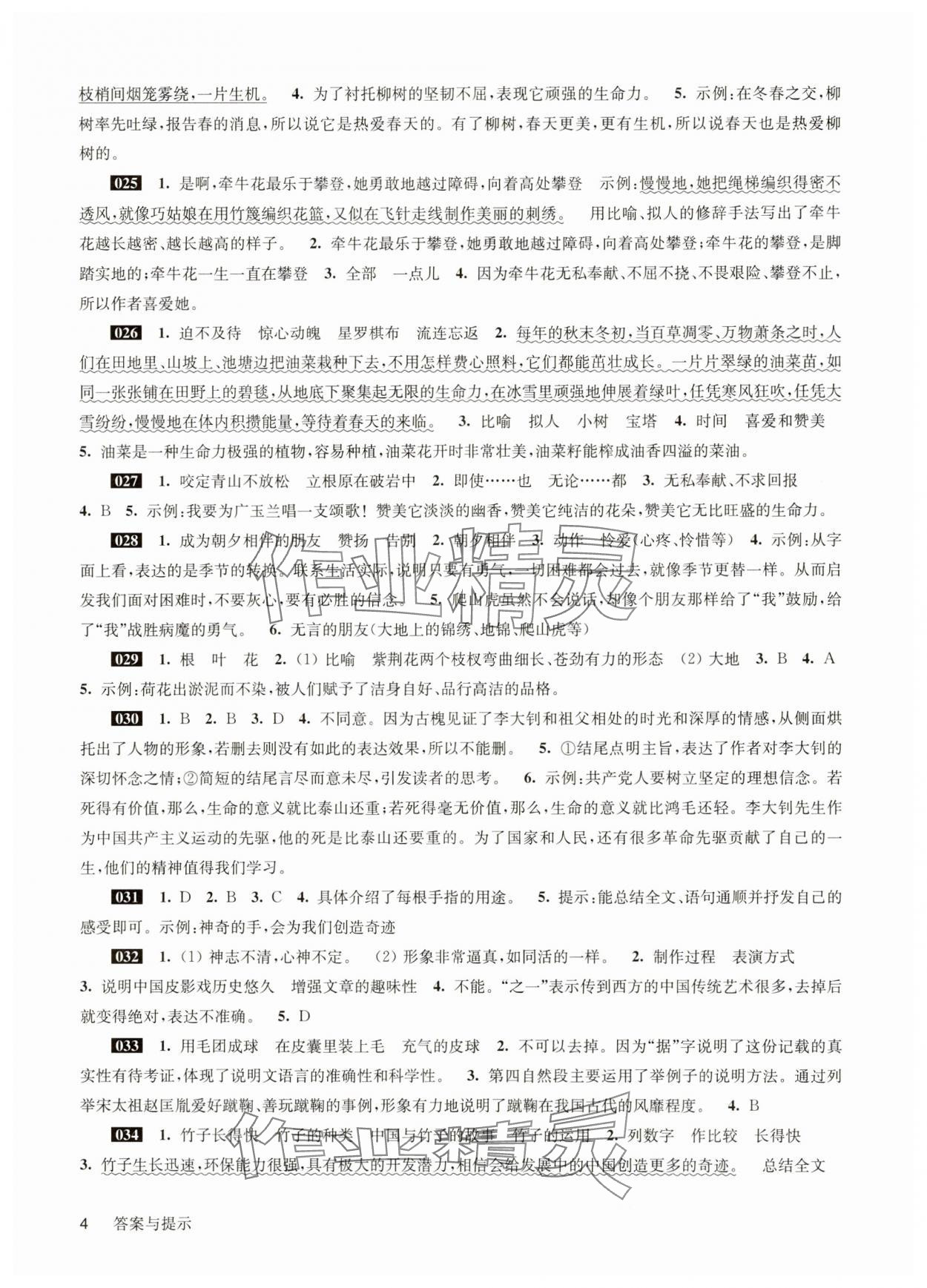 2025年百题大过关小升初语文&nbsp;参考答案第4页