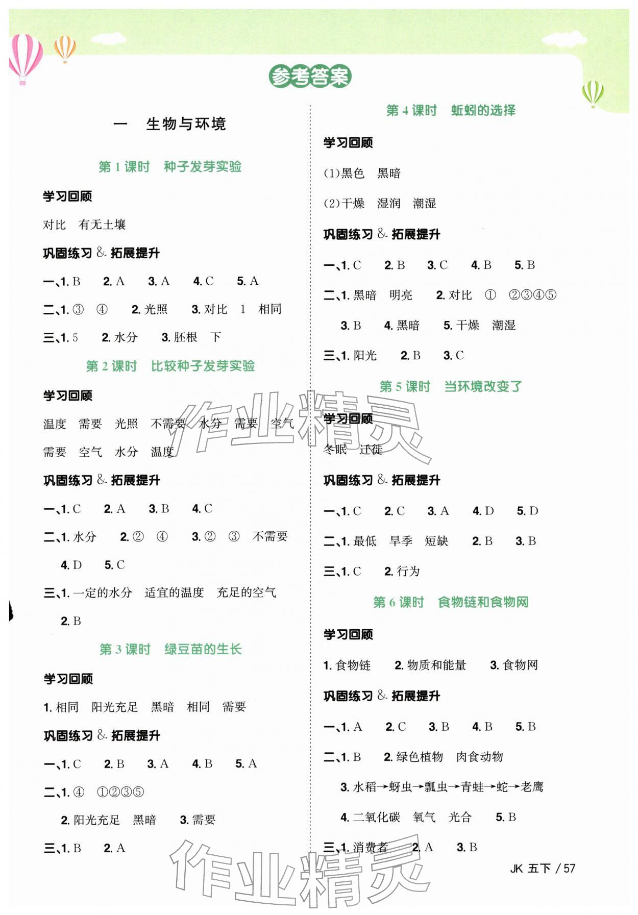 2026年阳光同学课时优化作业五年级科学下册教科版&nbsp;第1页