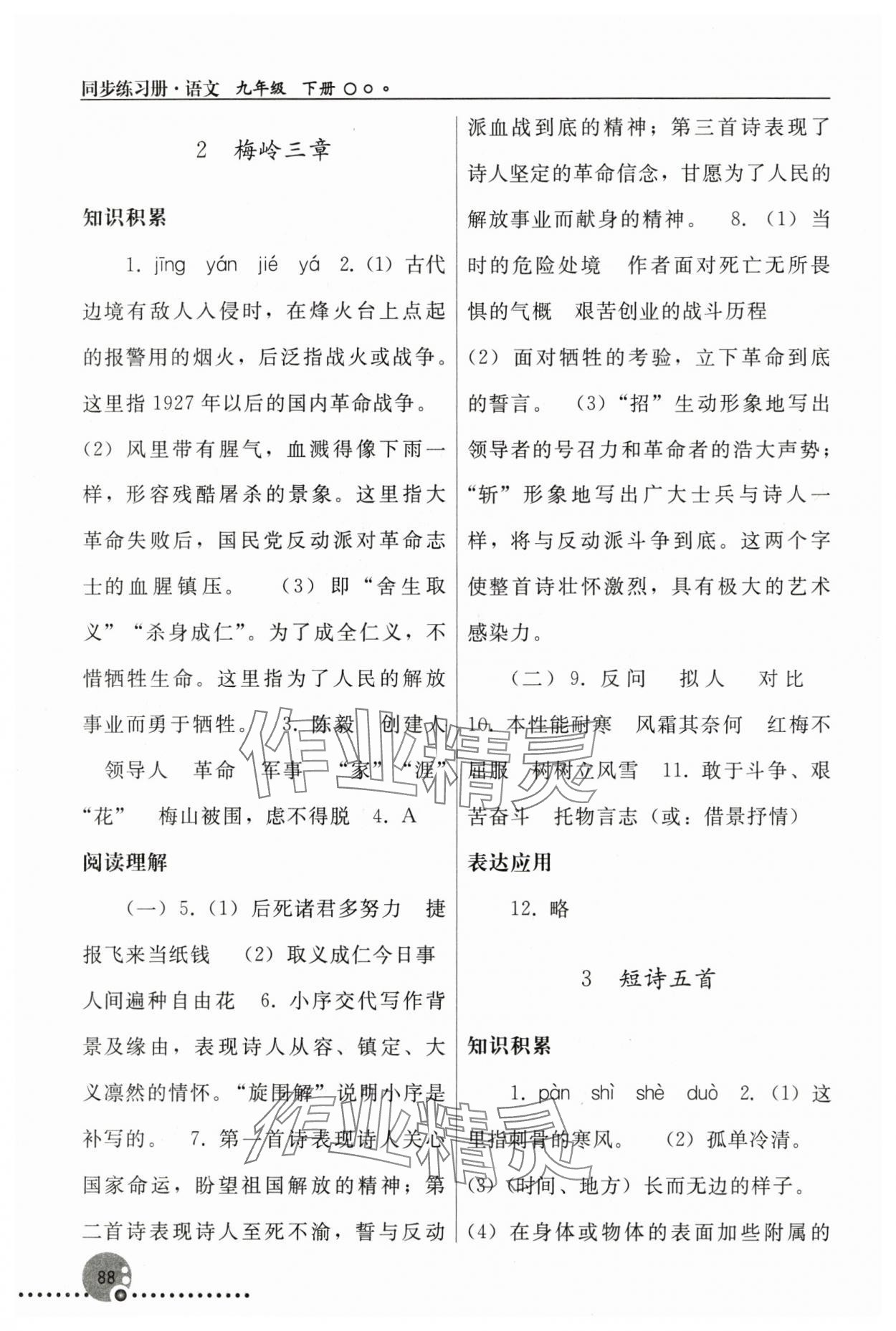 2025年同步练习册人民教育出版社九年级语文下册人教版新疆专版&nbsp;第2页