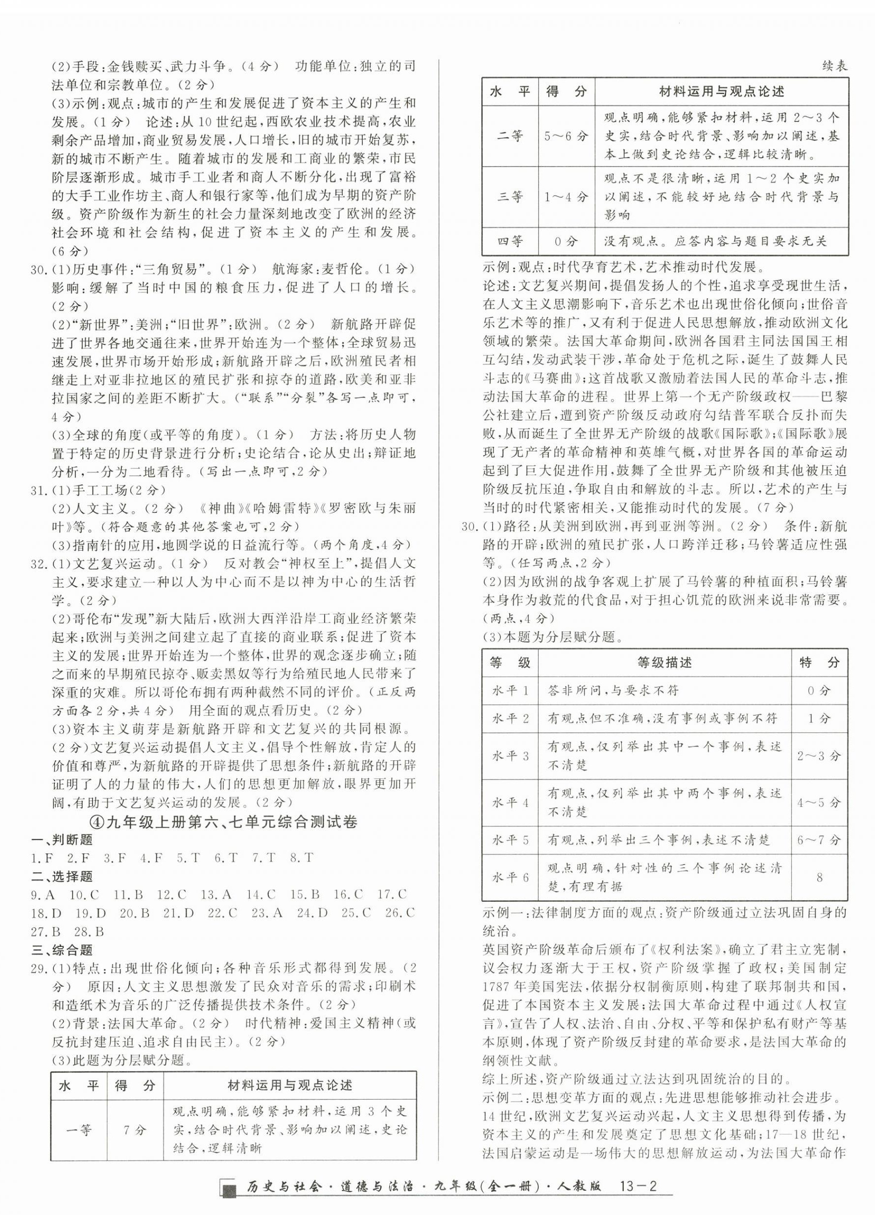 2025年励耘书业浙江期末九年级历史与社会道德与法治全一册人教版&nbsp;参考答案第2页