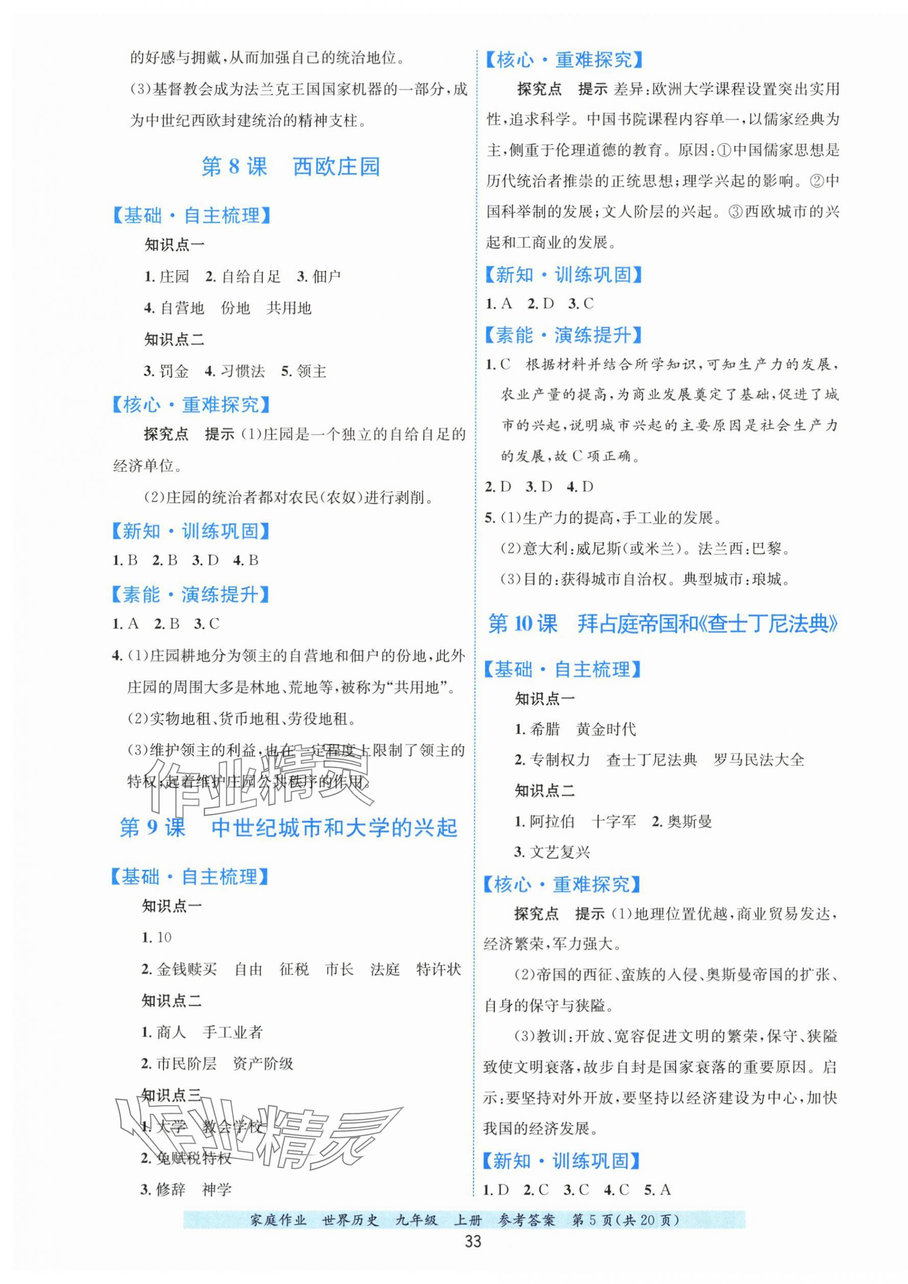 2025年家庭作业九年级历史上册人教版&nbsp;第5页