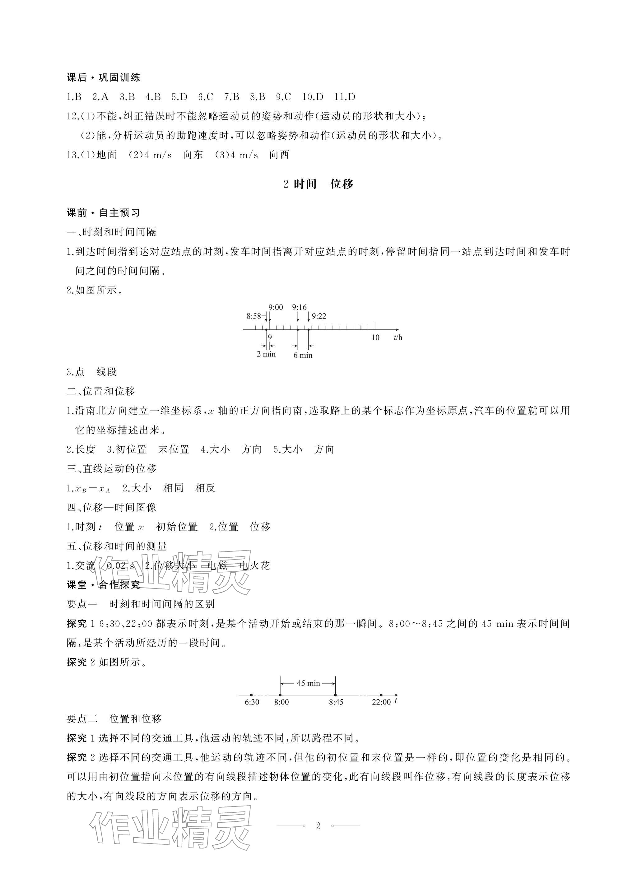 2025年同步练习册人民教育出版社高中物理必修第一册人教版江苏专版&nbsp;参考答案第2页