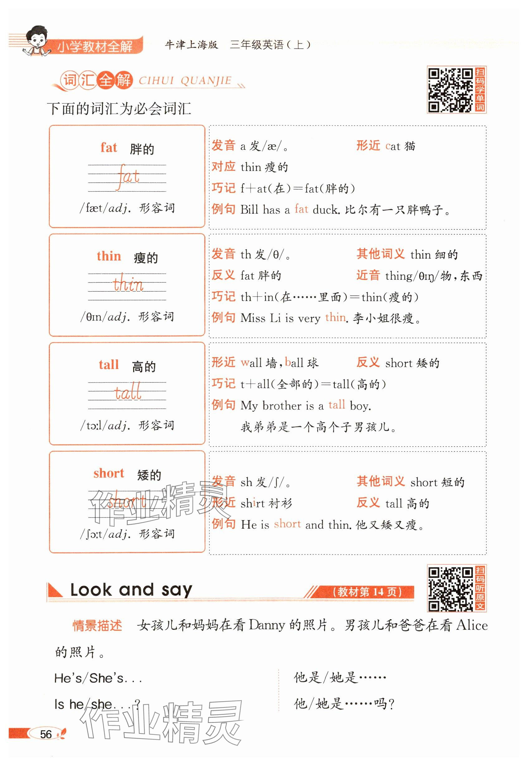 2024年教材课本三年级英语上册沪教版54制&nbsp;参考答案第56页
