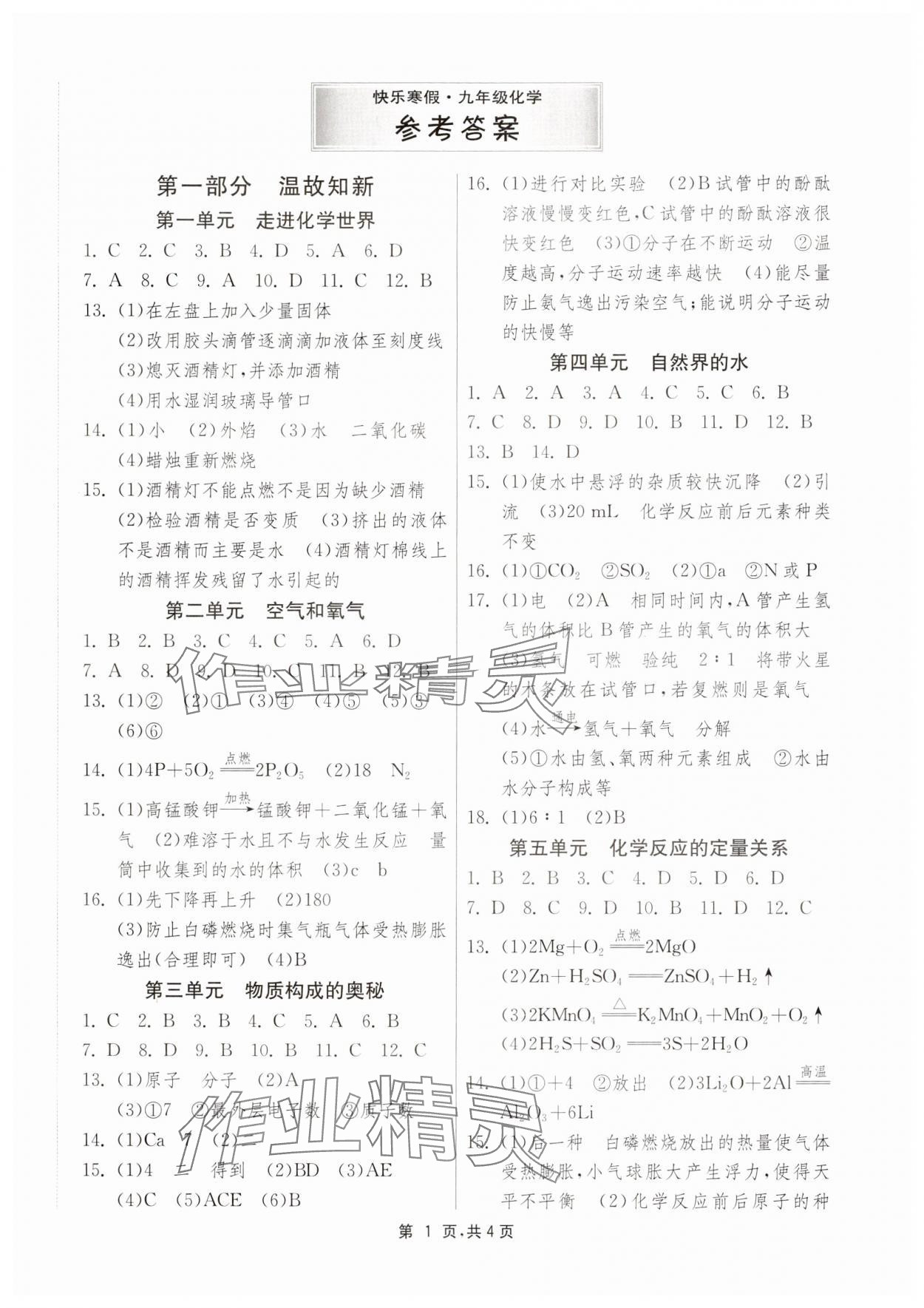 2025年快乐寒假江苏人民出版社九年级化学&nbsp;第1页