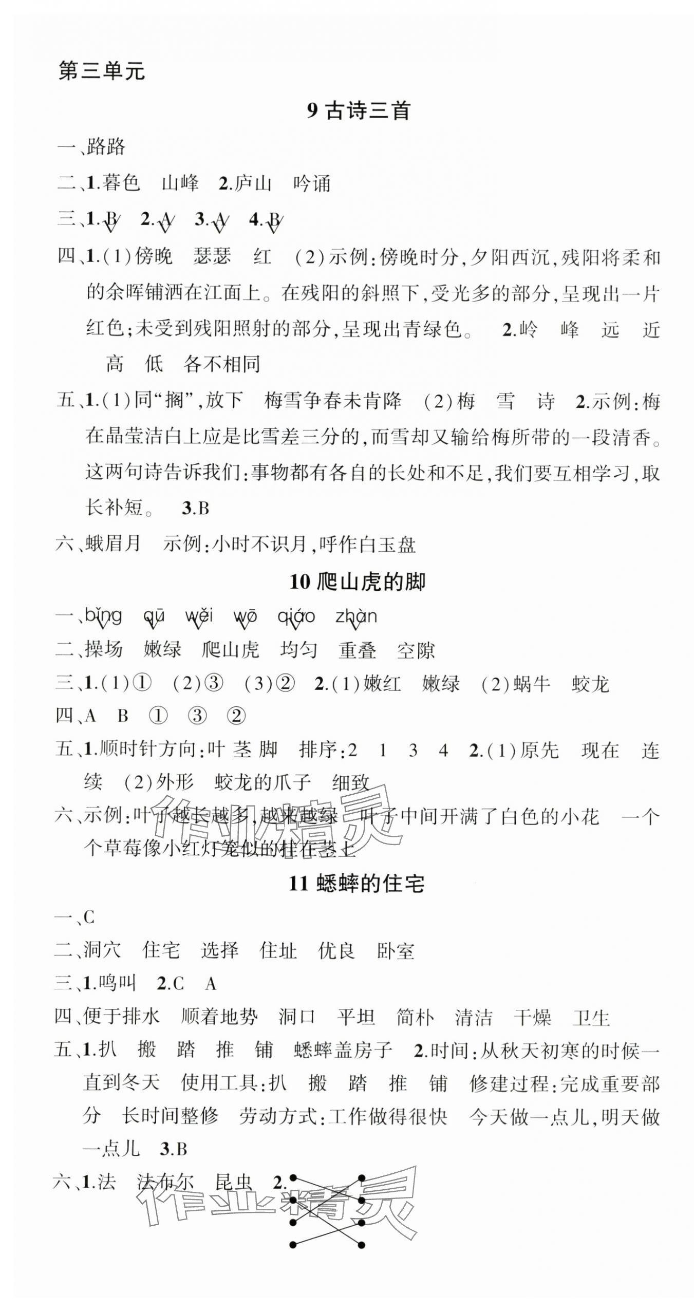 2025年状元成才路创优作业100分四年级语文上册人教版贵州专版&nbsp;参考答案第5页