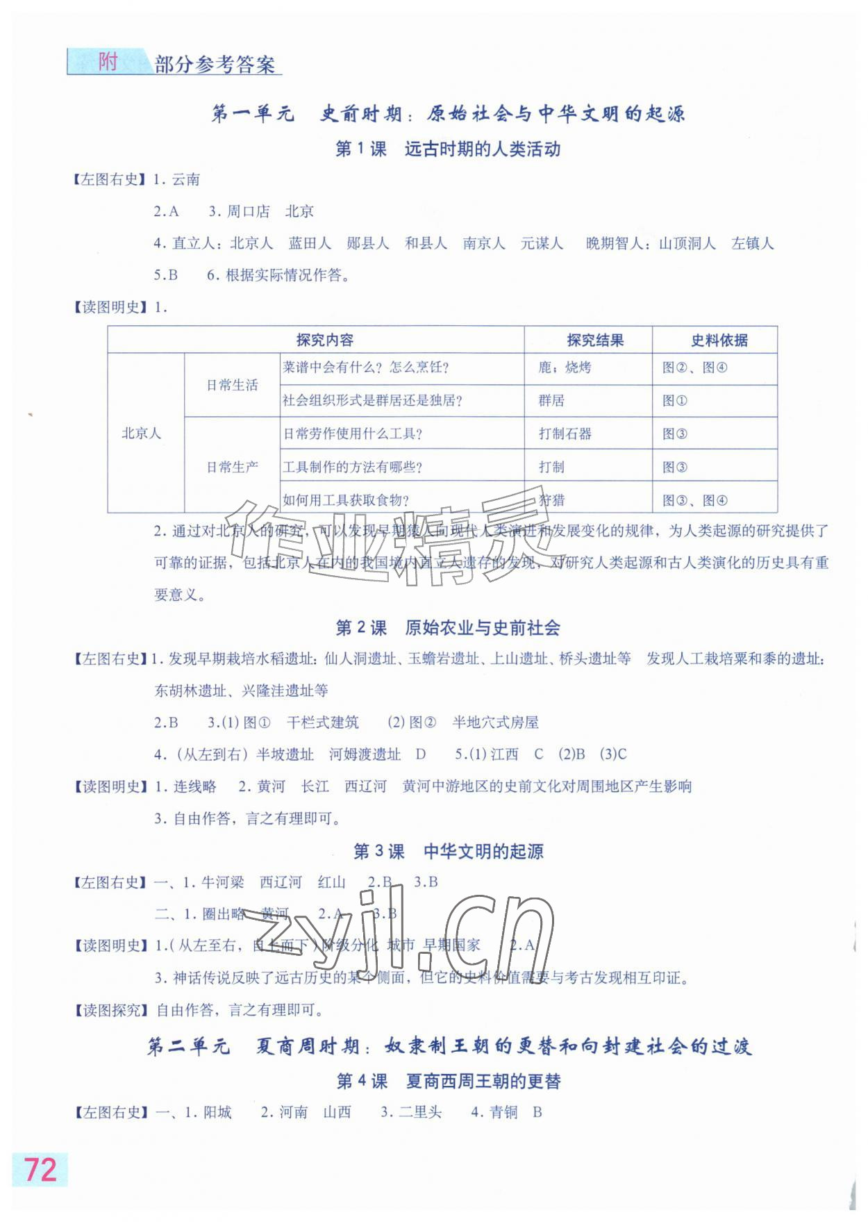 2026年填充图册星球地图出版社七年级历史上册人教版云南专版&nbsp;参考答案第1页