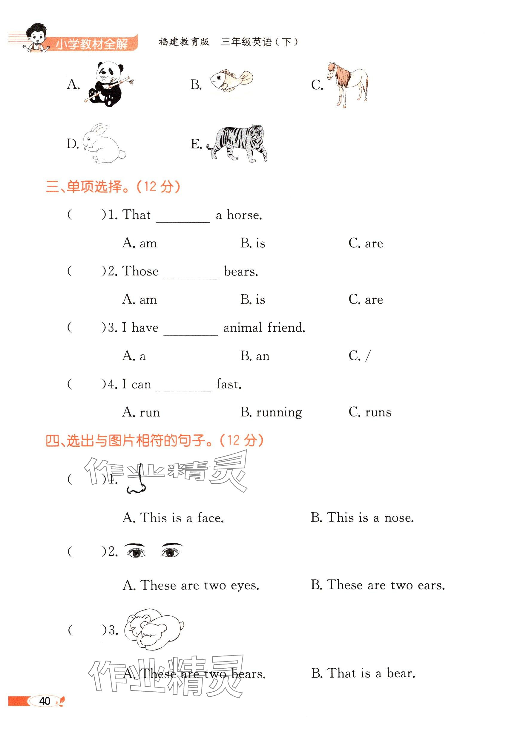 2025年教材课本三年级英语下册闽教版&nbsp;参考答案第40页