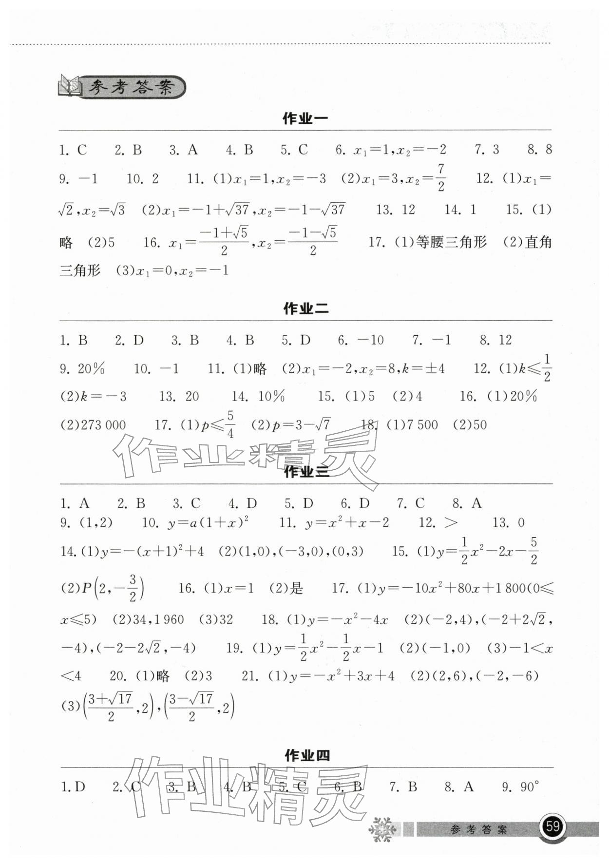 2026年长江作业本寒假作业湖北教育出版社九年级数学&nbsp;第1页
