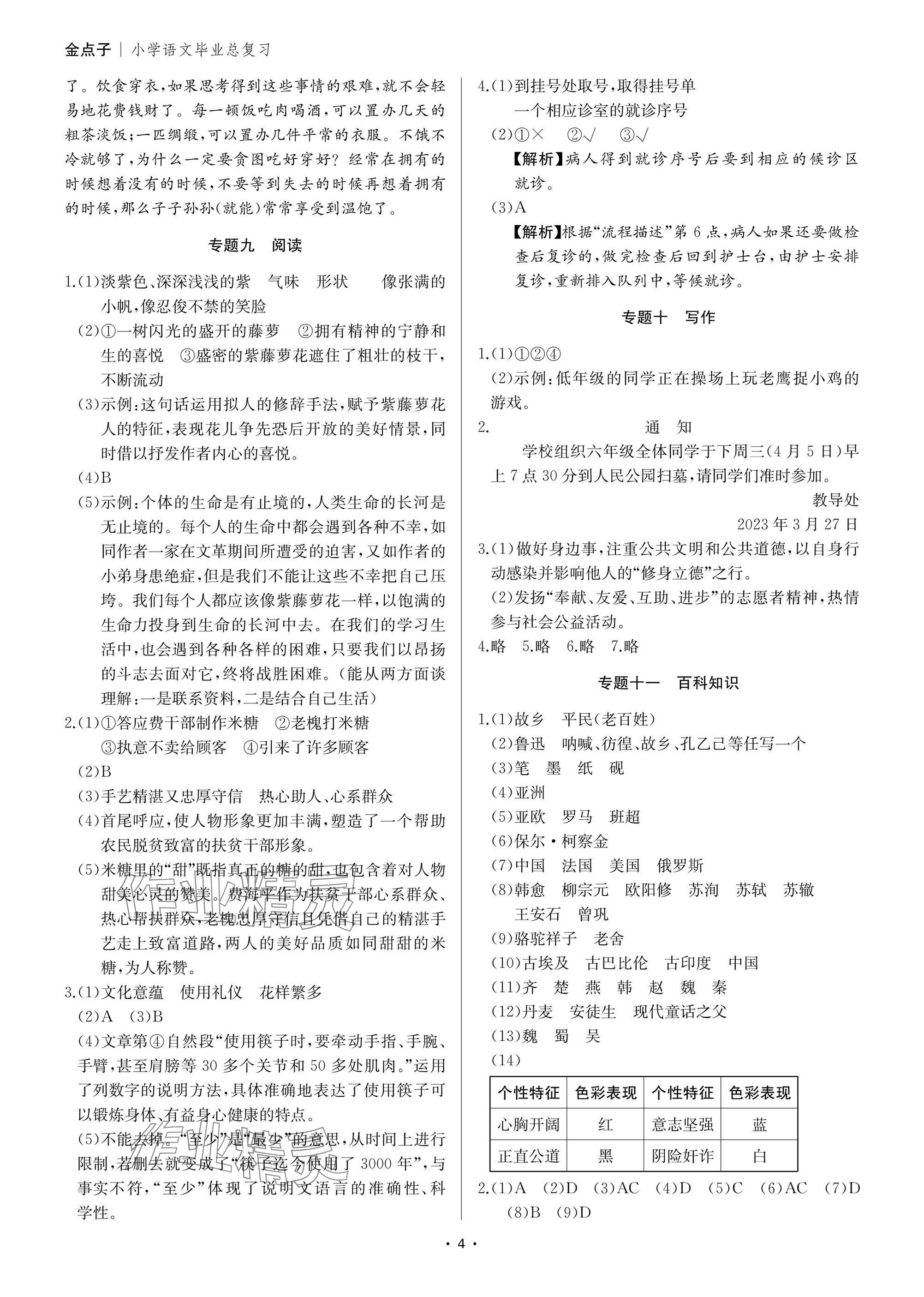 2025年小学毕业总复习语文&nbsp;参考答案第4页