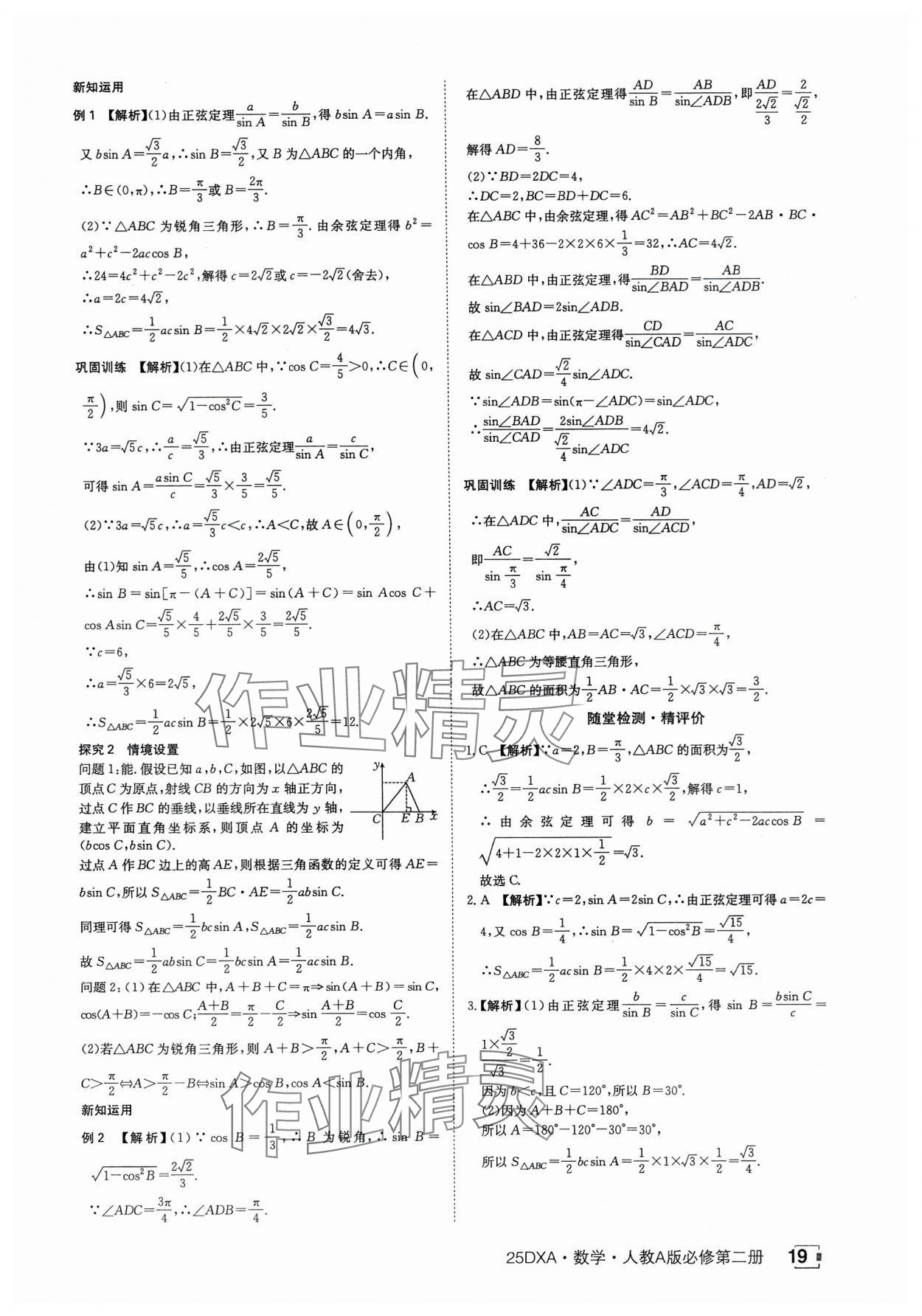 2025年金太阳导学案数学必修第二册人教版A版&nbsp;参考答案第19页