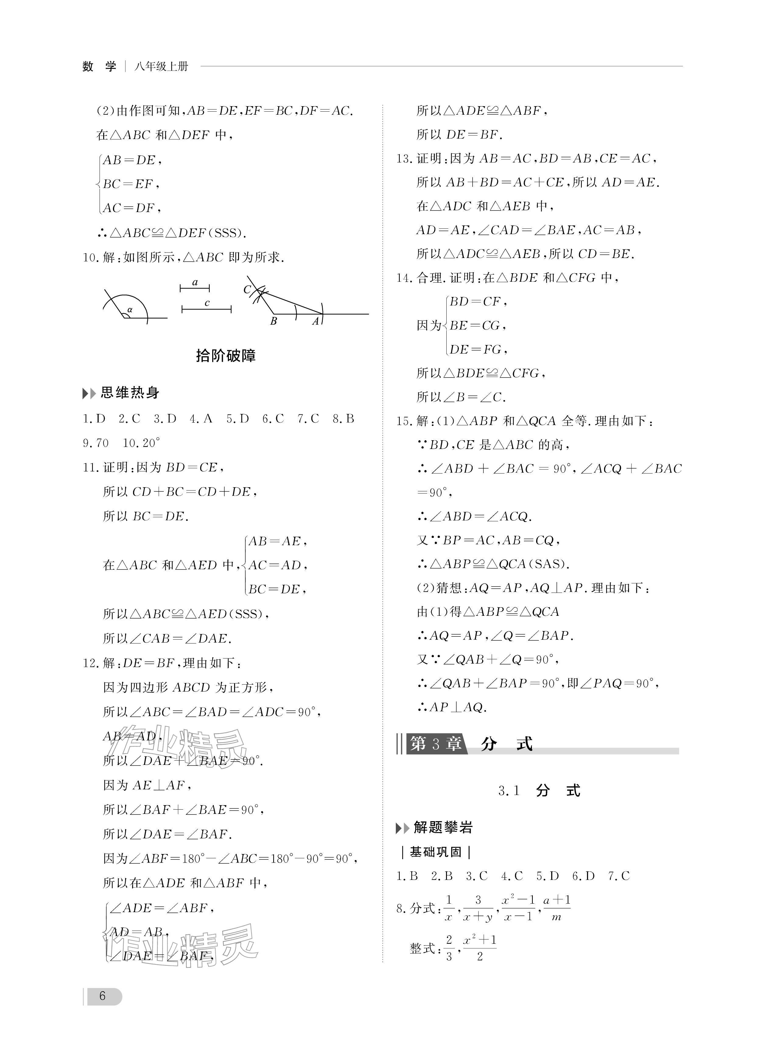 2025年行知天下八年级数学上册青岛版&nbsp;参考答案第6页