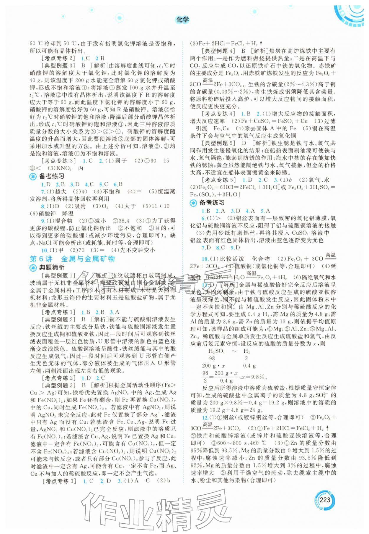 2026年中考先锋中考总复习化学&nbsp;参考答案第4页