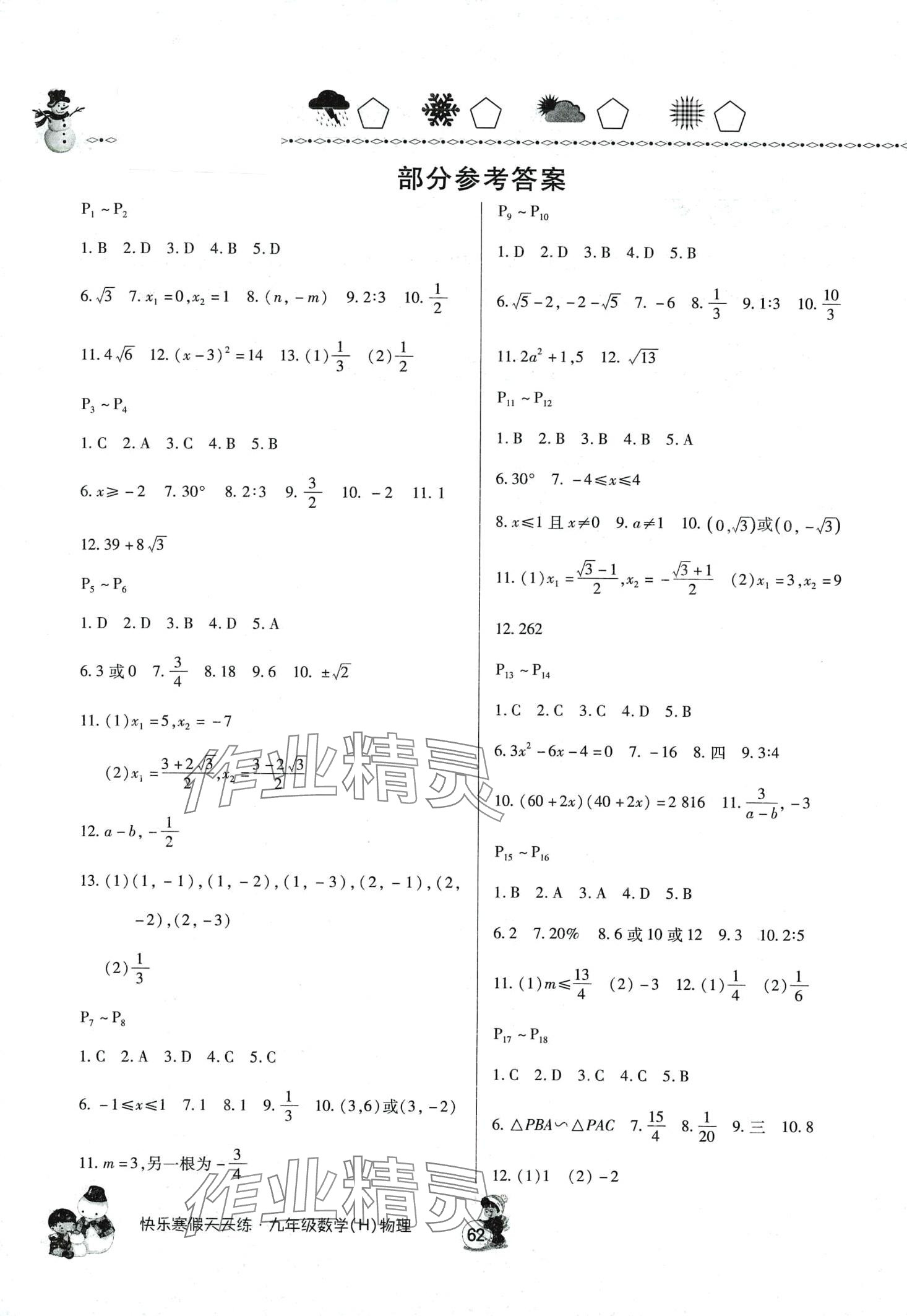 2024年快乐寒假天天练九年级数学物理&nbsp;第1页