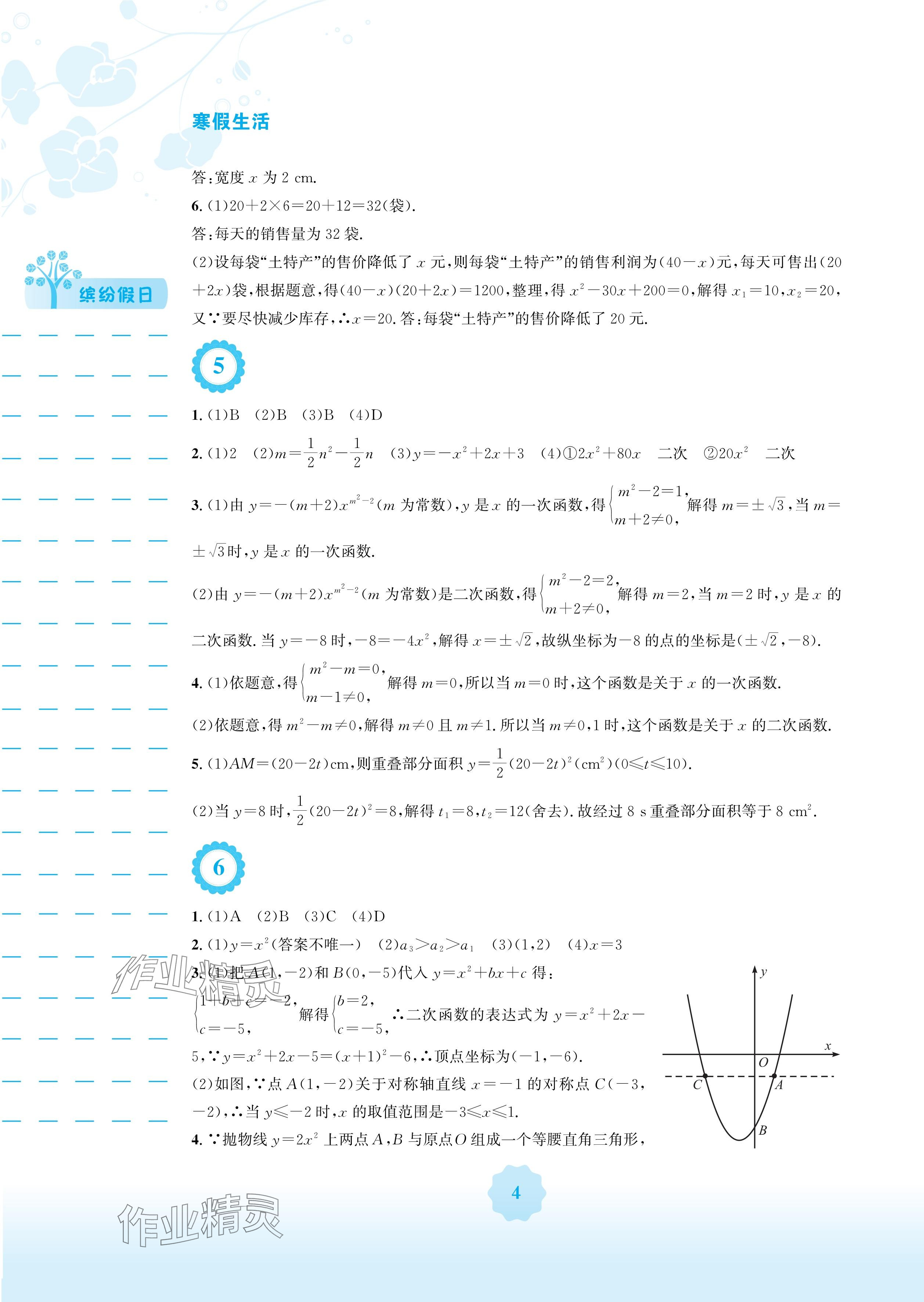 2025年寒假生活安徽教育出版社九年级数学人教版&nbsp;参考答案第4页