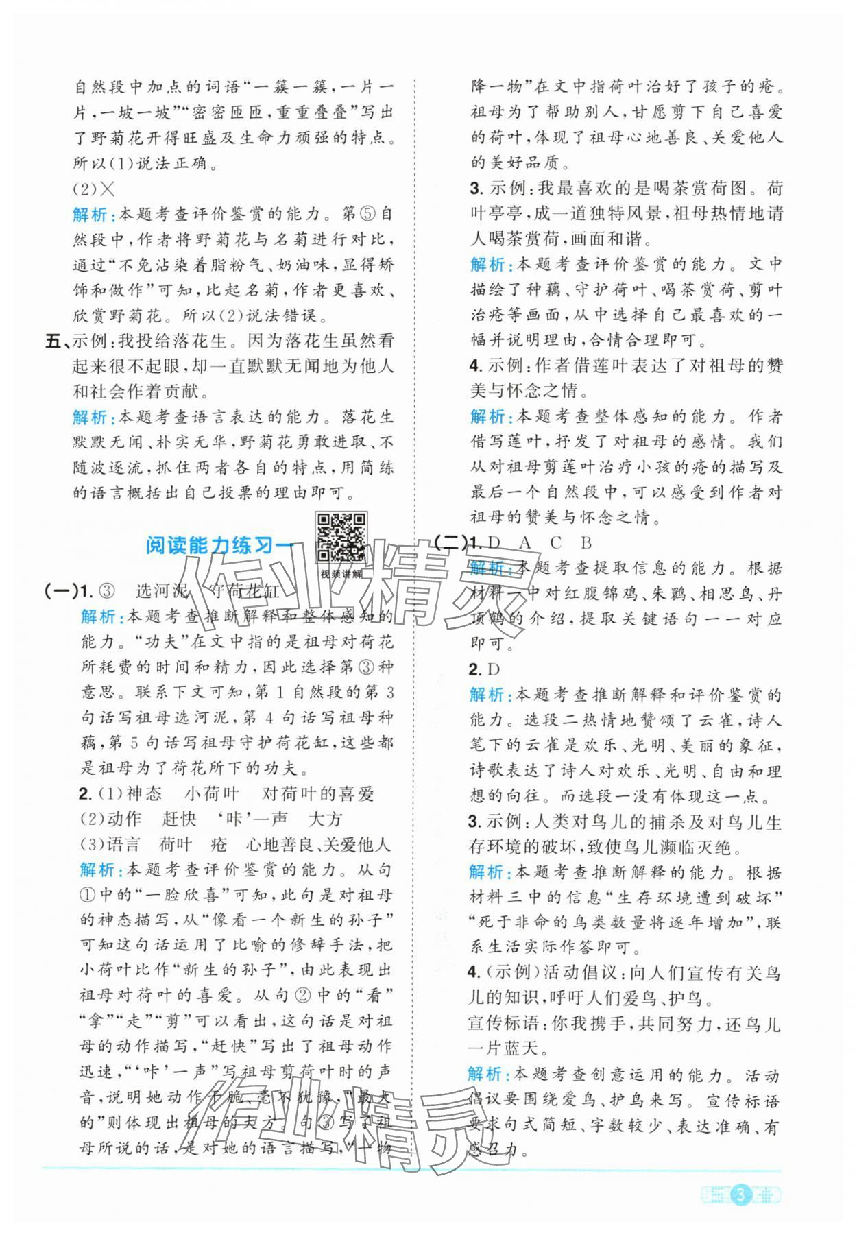 2024年阳光同学课时优化作业五年级语文上册人教版&nbsp;参考答案第3页