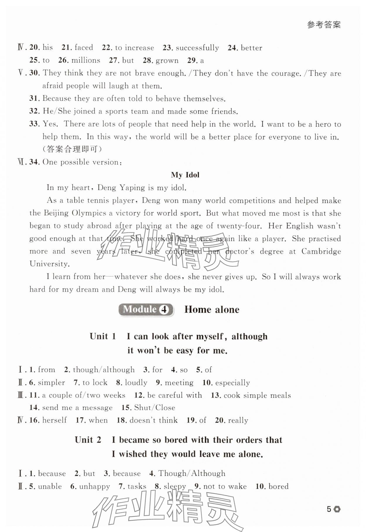 2025年点石成金金牌每课通九年级英语全一册外研版辽宁专版&nbsp;参考答案第5页