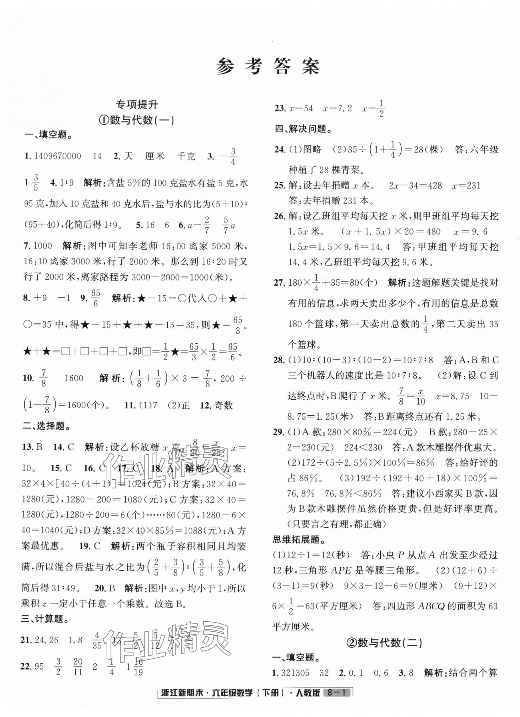 2025年励耘书业浙江新期末六年级数学下册人教版&nbsp;第1页