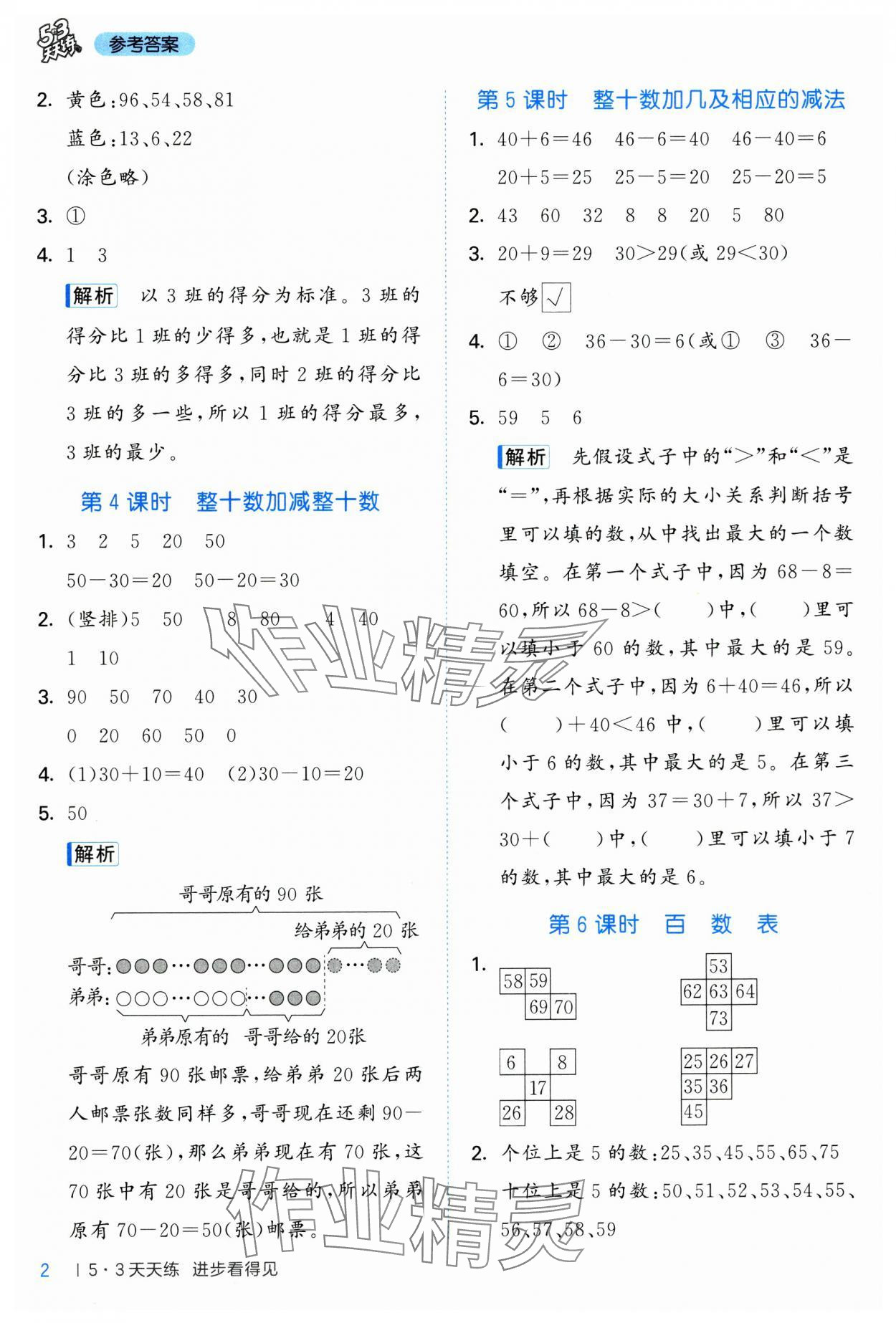 2025年53天天练一年级数学下册青岛版五四制&nbsp;参考答案第2页
