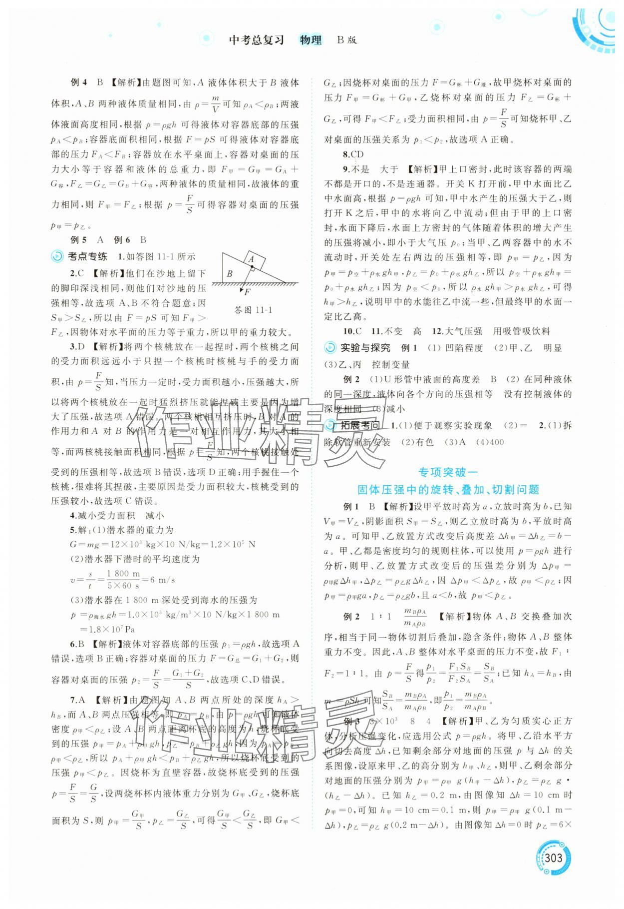 2025年中考先锋中考总复习物理中考沪科版&nbsp;参考答案第8页