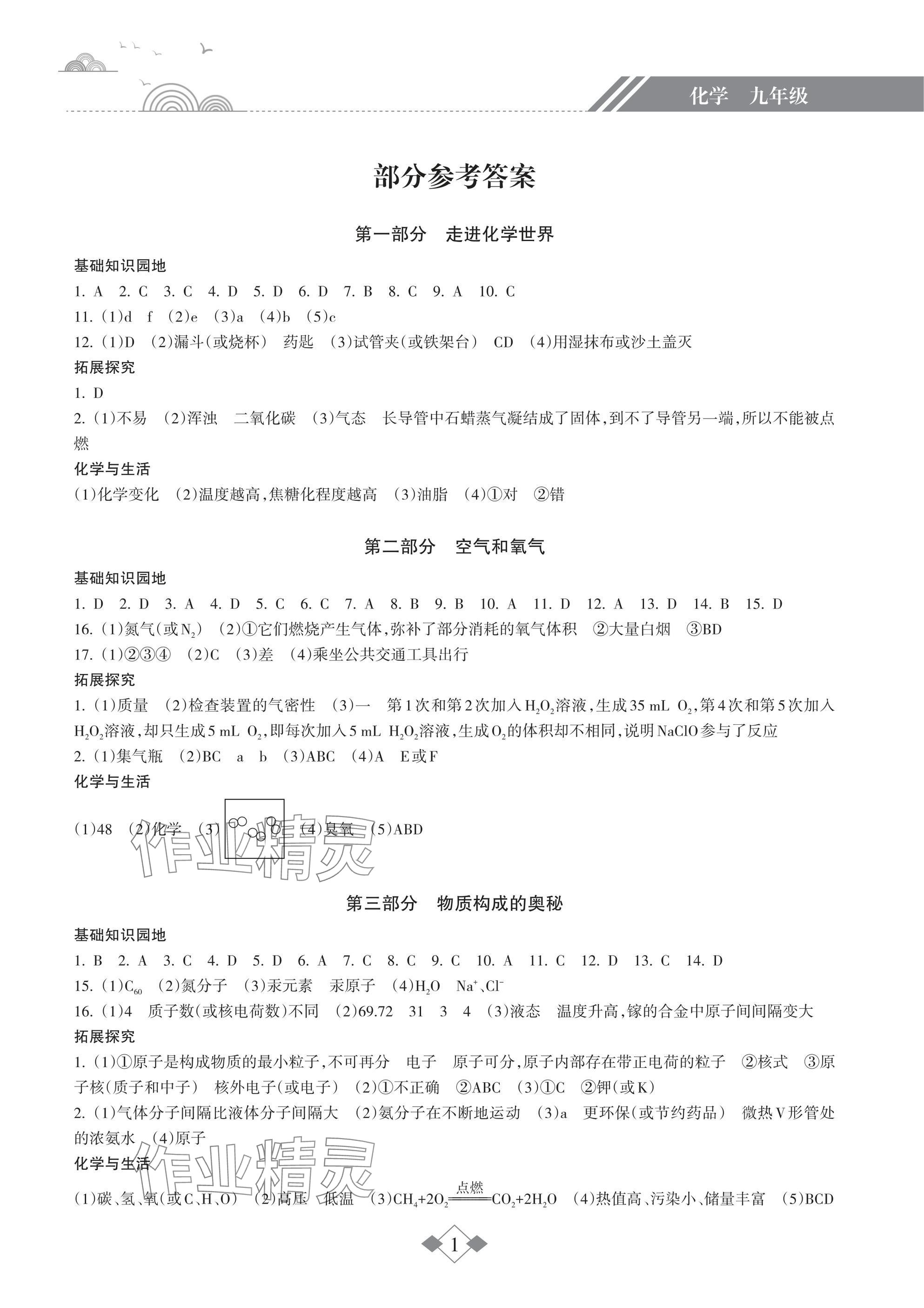 2025年寒假乐园海南出版社九年级化学&nbsp;参考答案第1页