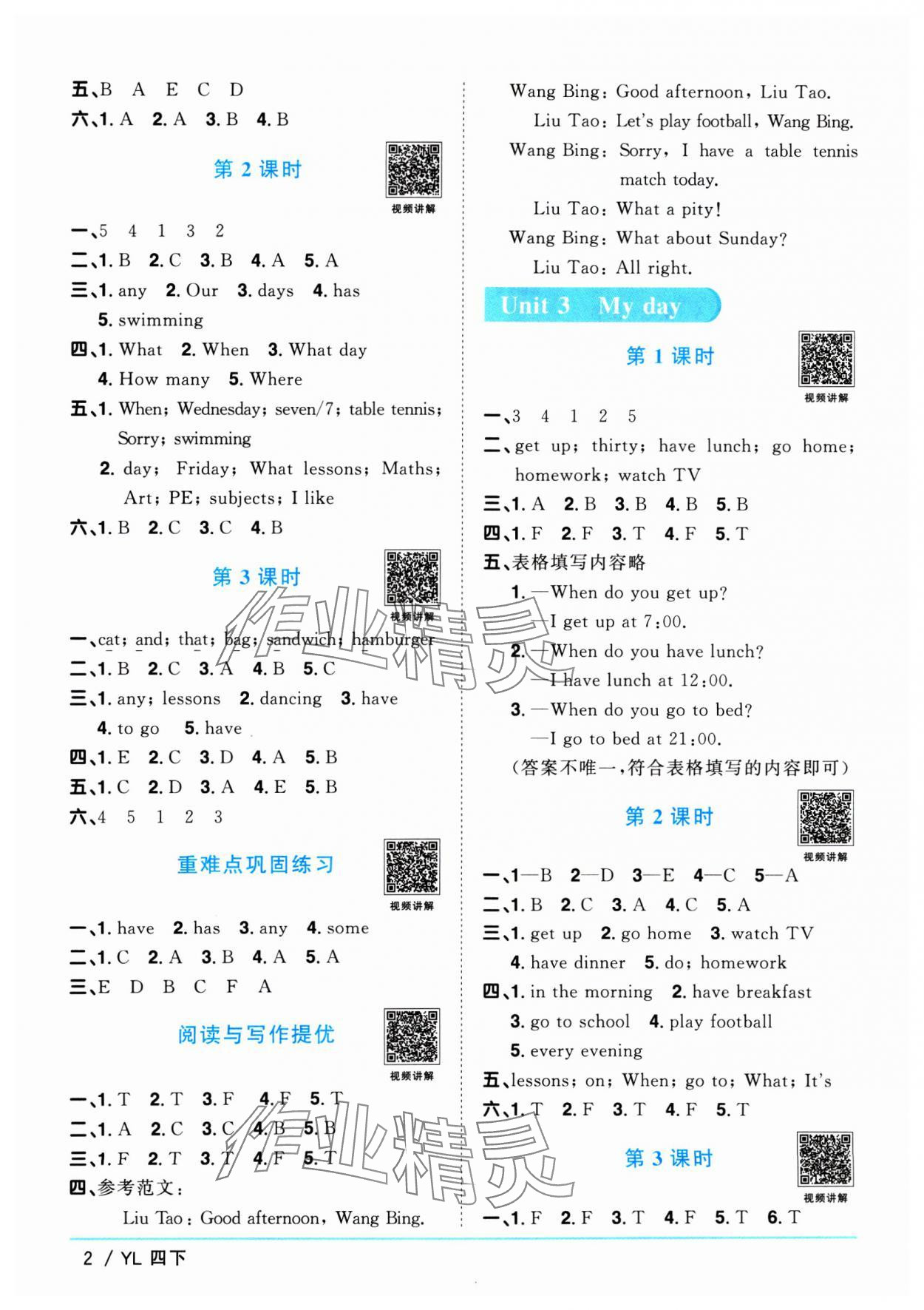 2025年阳光同学课时优化作业四年级英语下册译林版江苏专版&nbsp;第2页